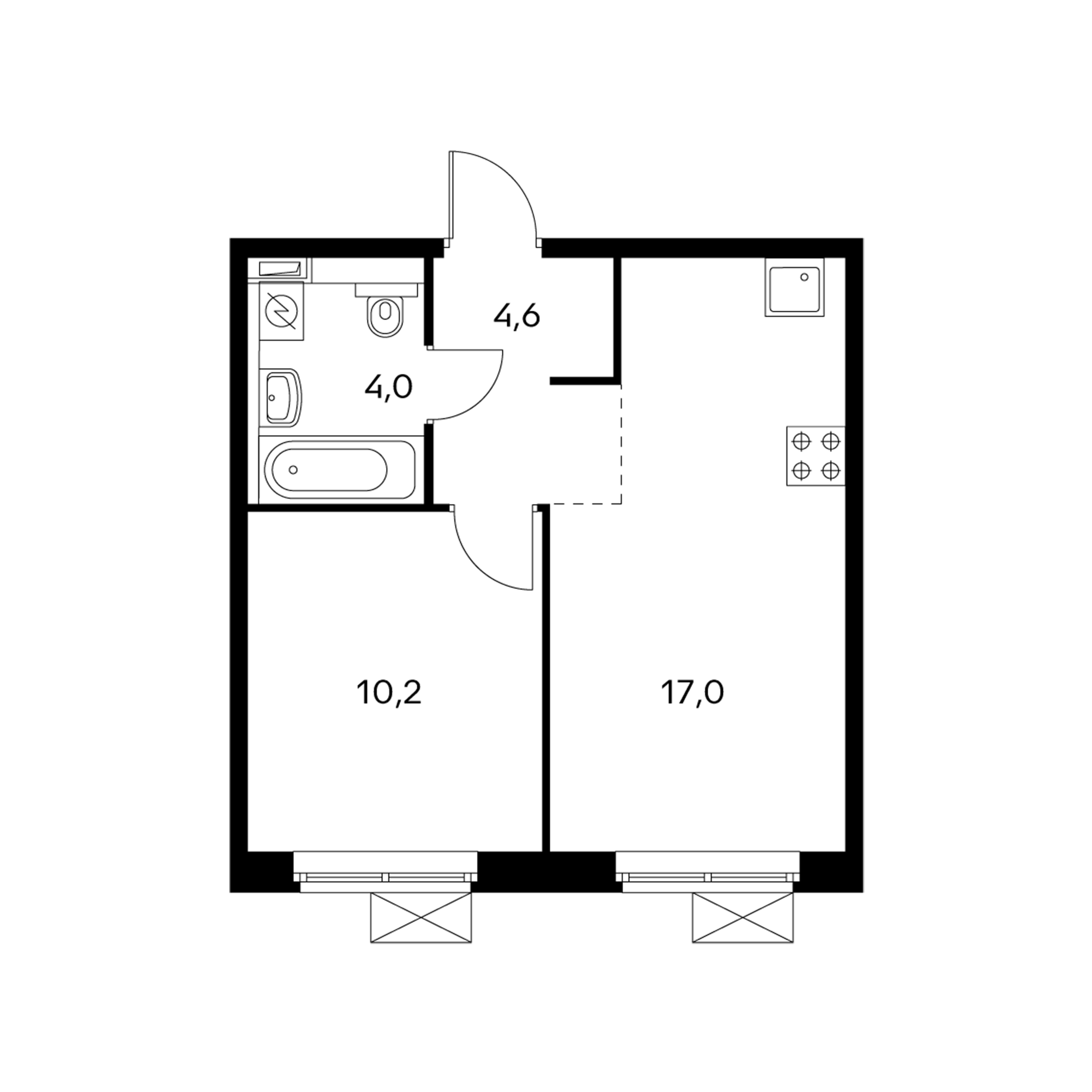 1-комнатная 35.3  м²
