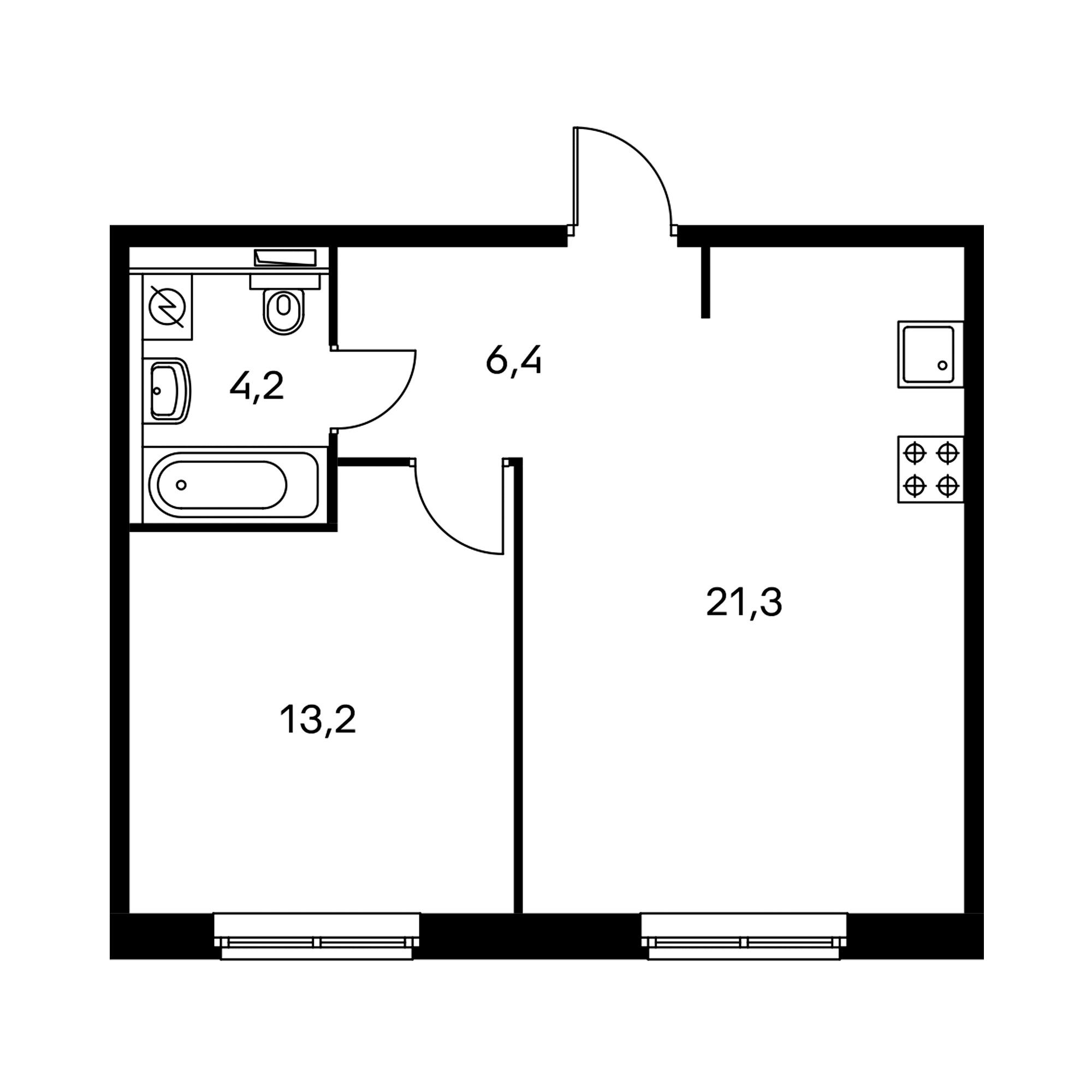1-комнатная 44.9  м²