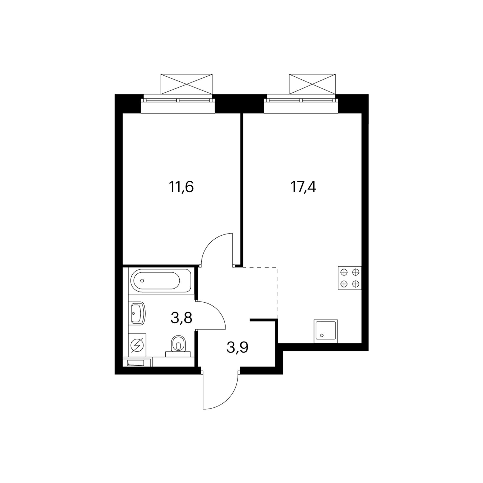 1-комнатная 36.7 м²