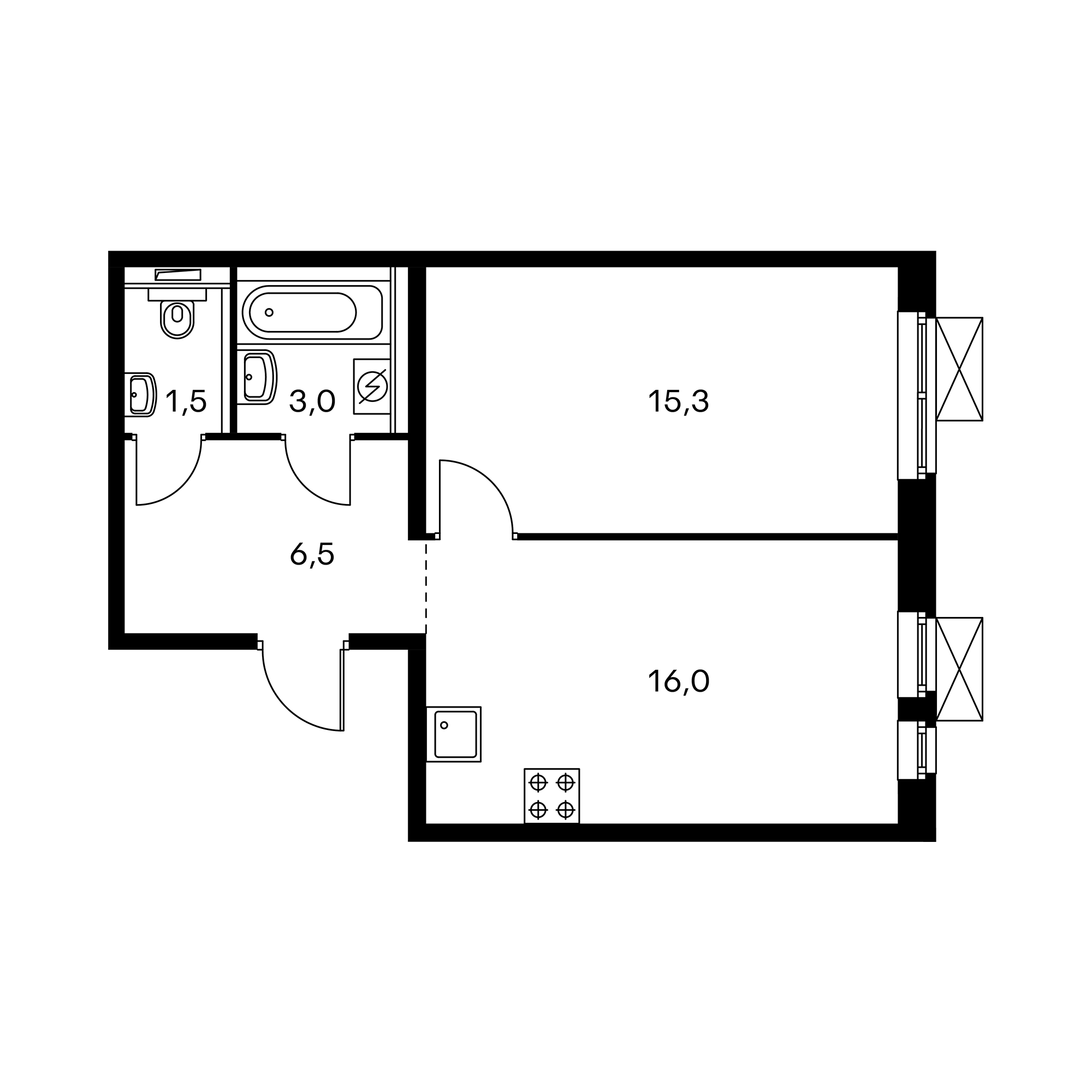 1-комнатная 41.9 м²
