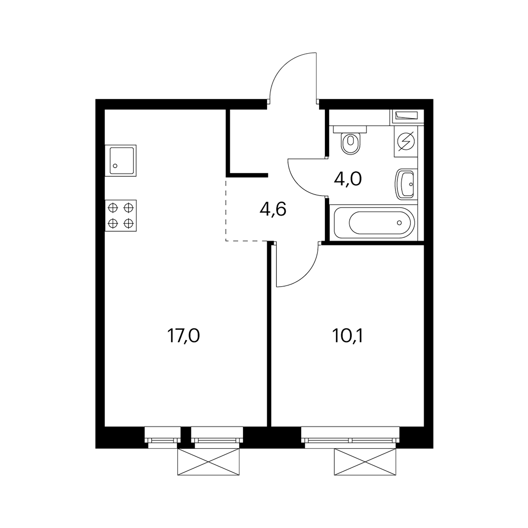 1-комнатная 35.7 м²