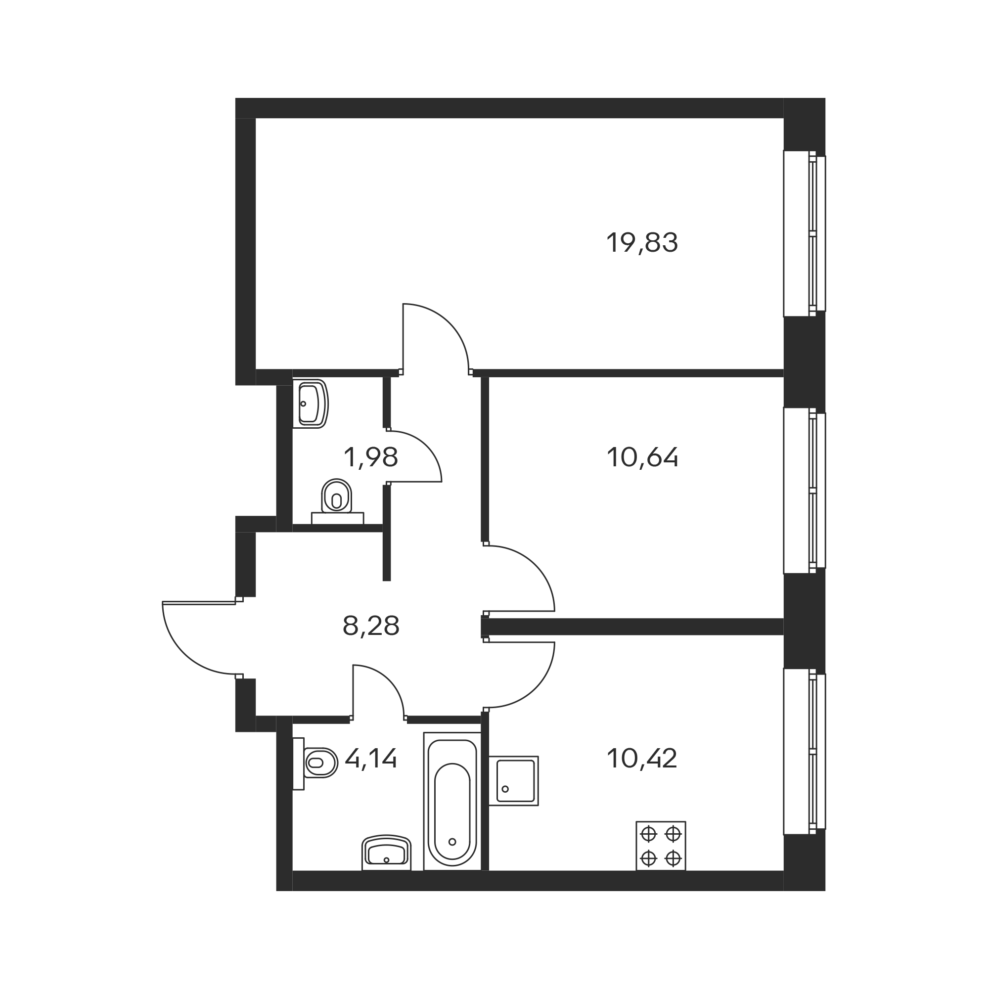 2-комнатная 53.4 м²