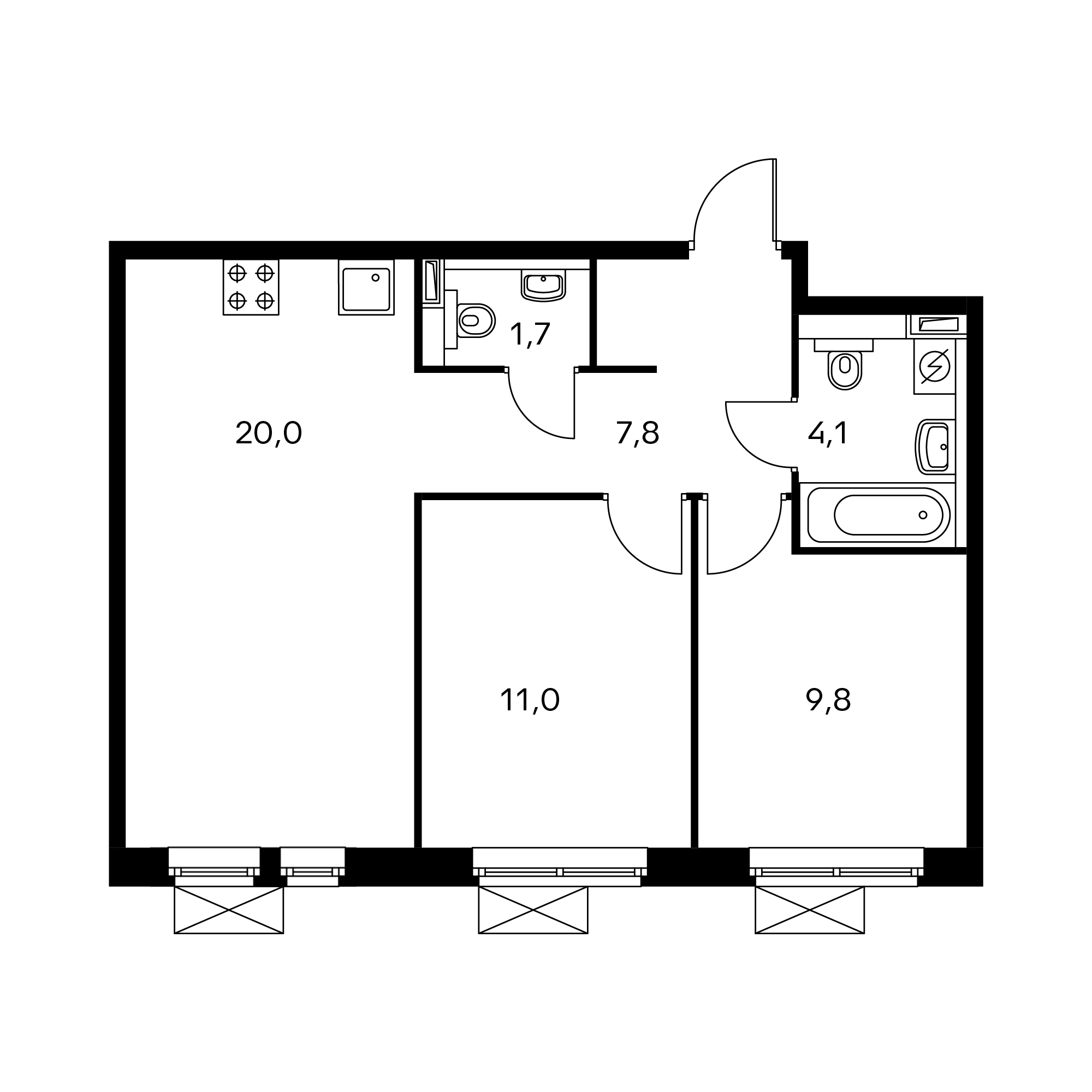 2-комнатная 54.3 м²