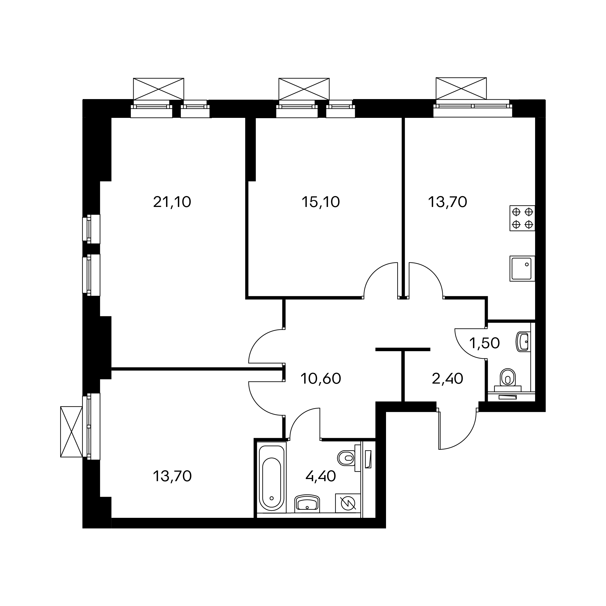 3-комнатная 82.8  м²