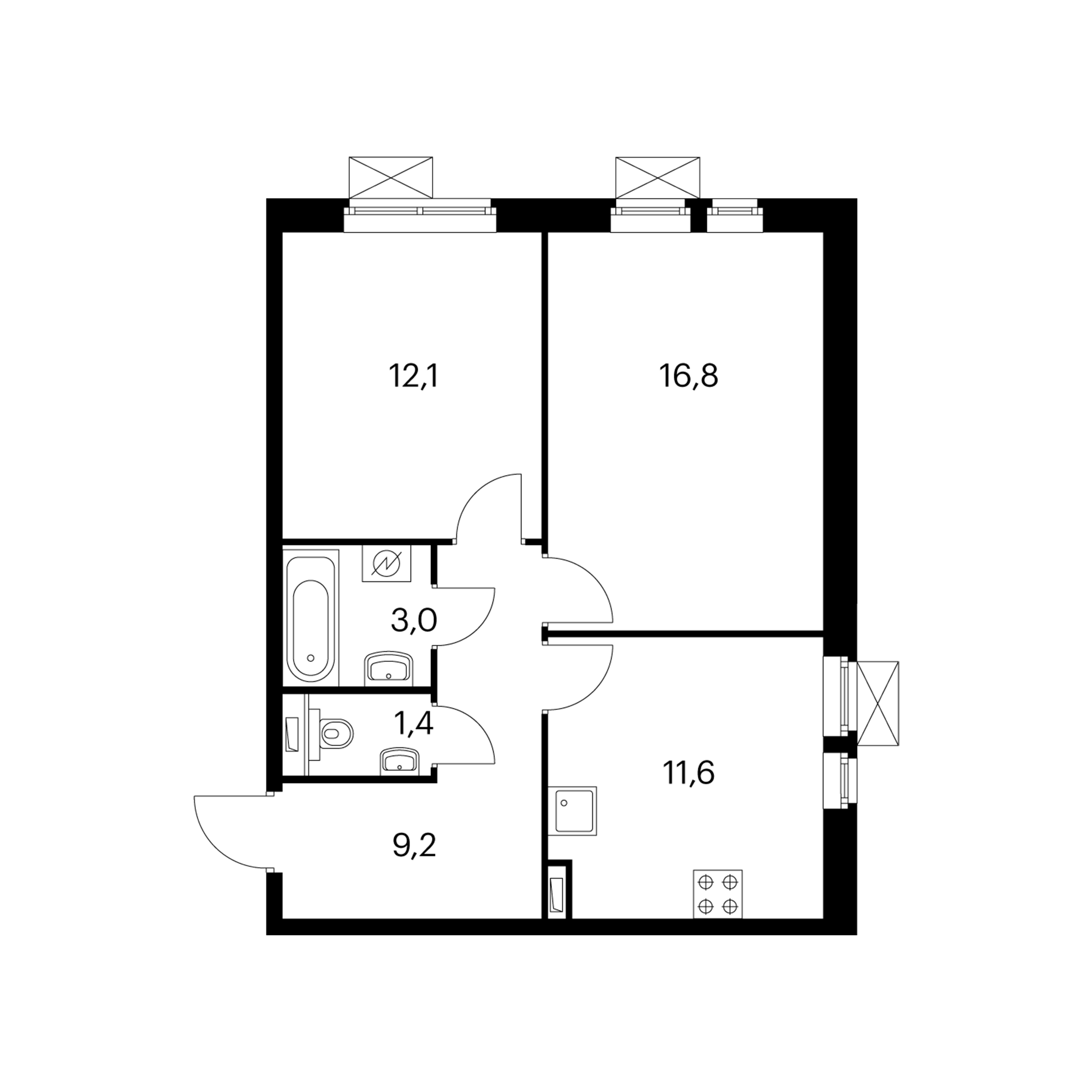 2-комнатная 54.1 м²