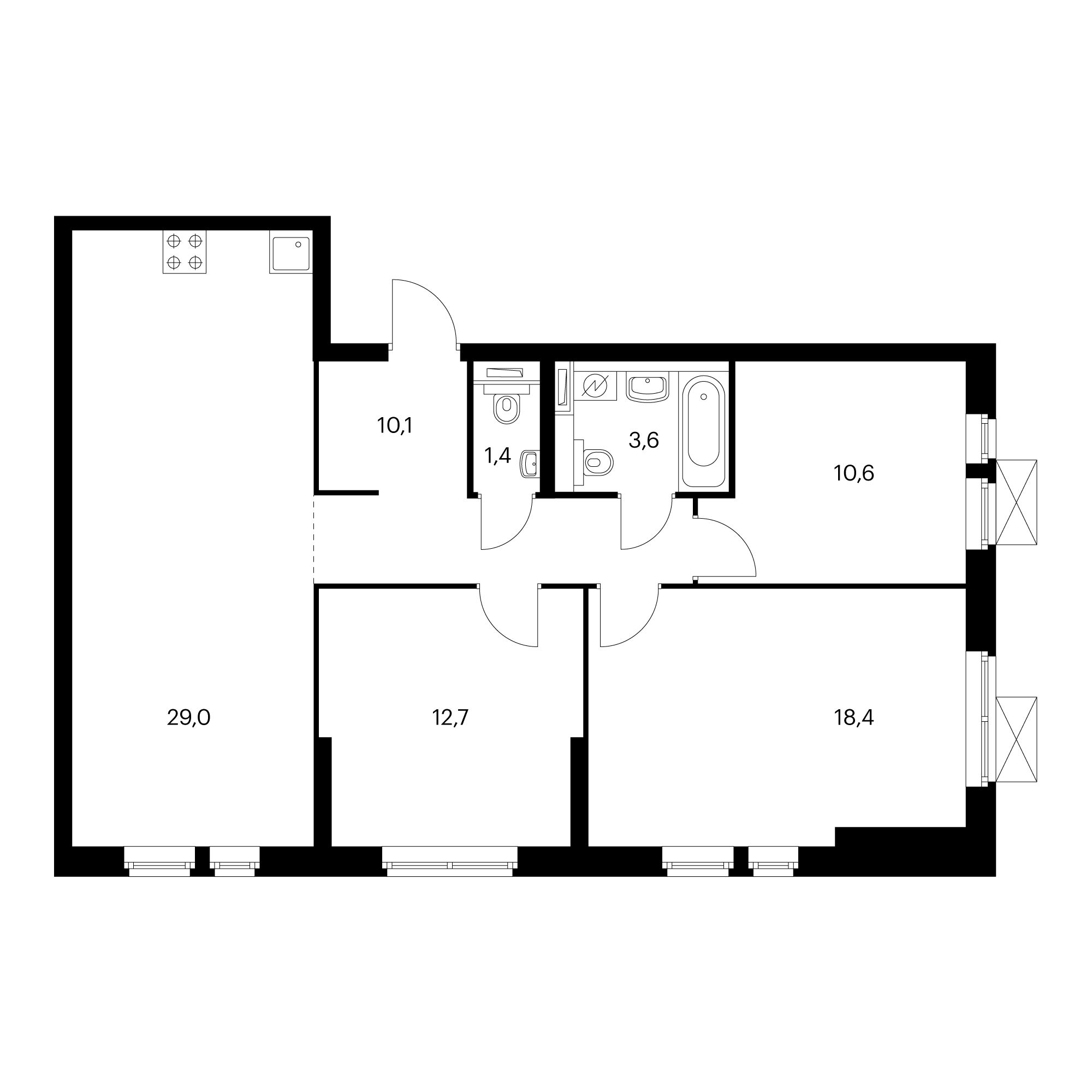 3-комнатная 85.4 м²