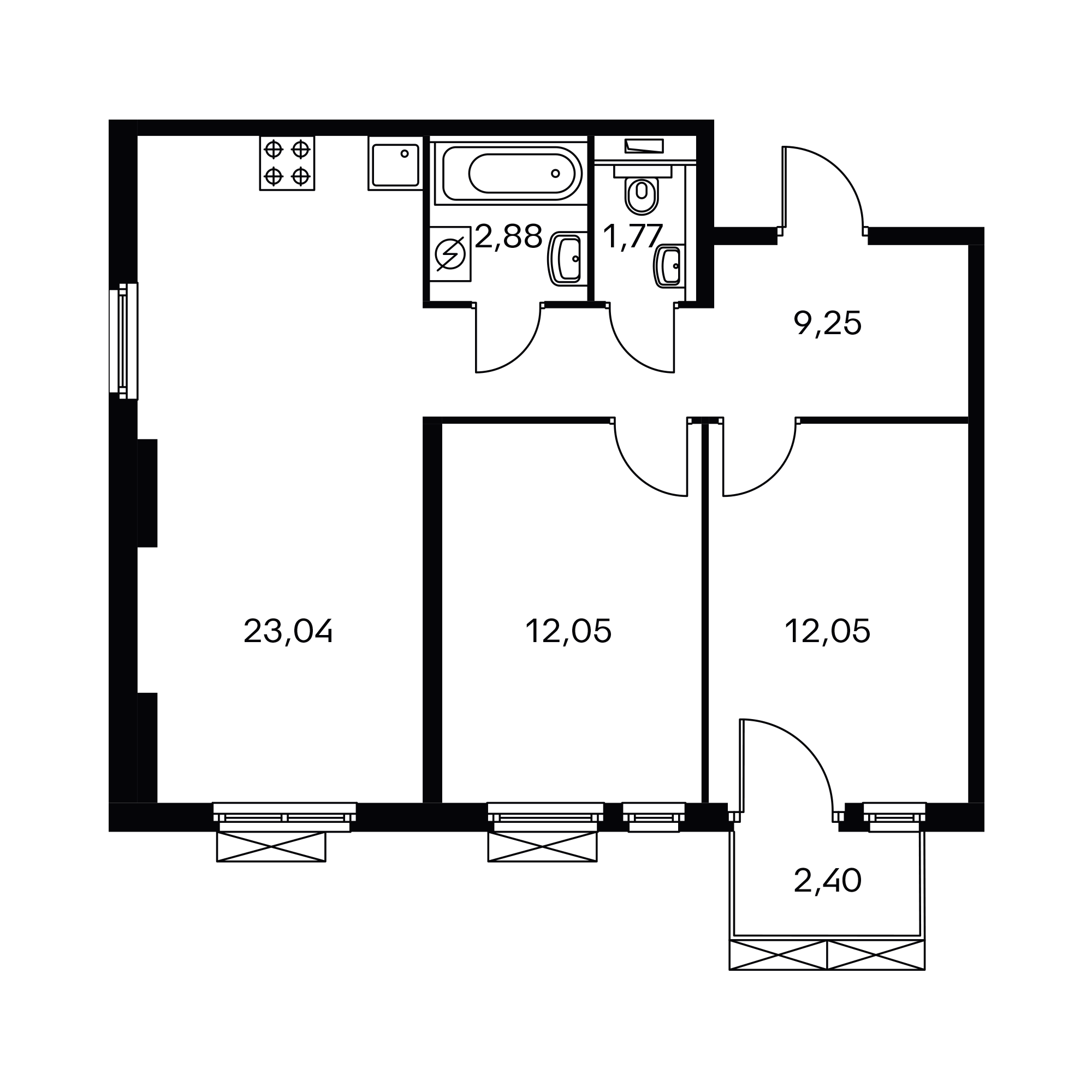 2-комнатная 60.2 м²