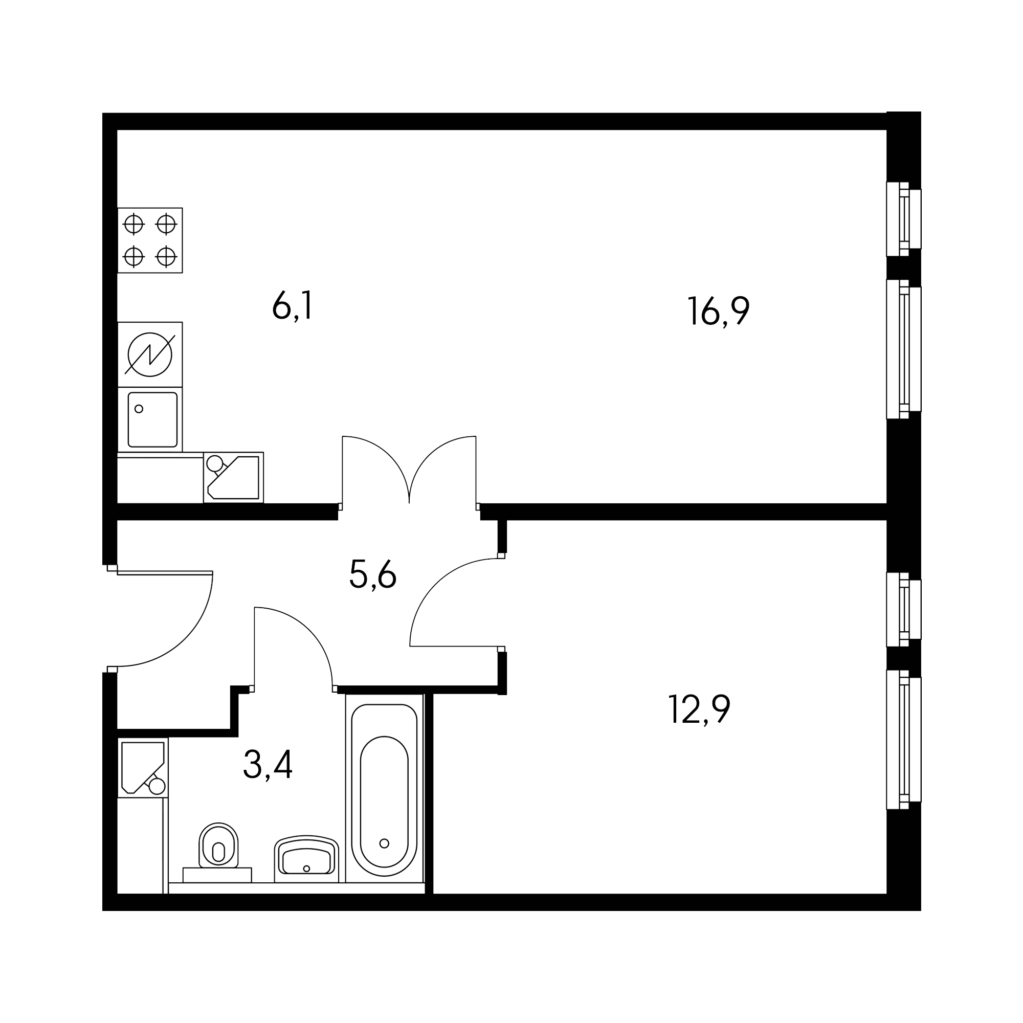 2-комнатная квартира 46,5 м² с отделкой в проекте «Бунинские луга» — этаж  3, корпус 1.9.2