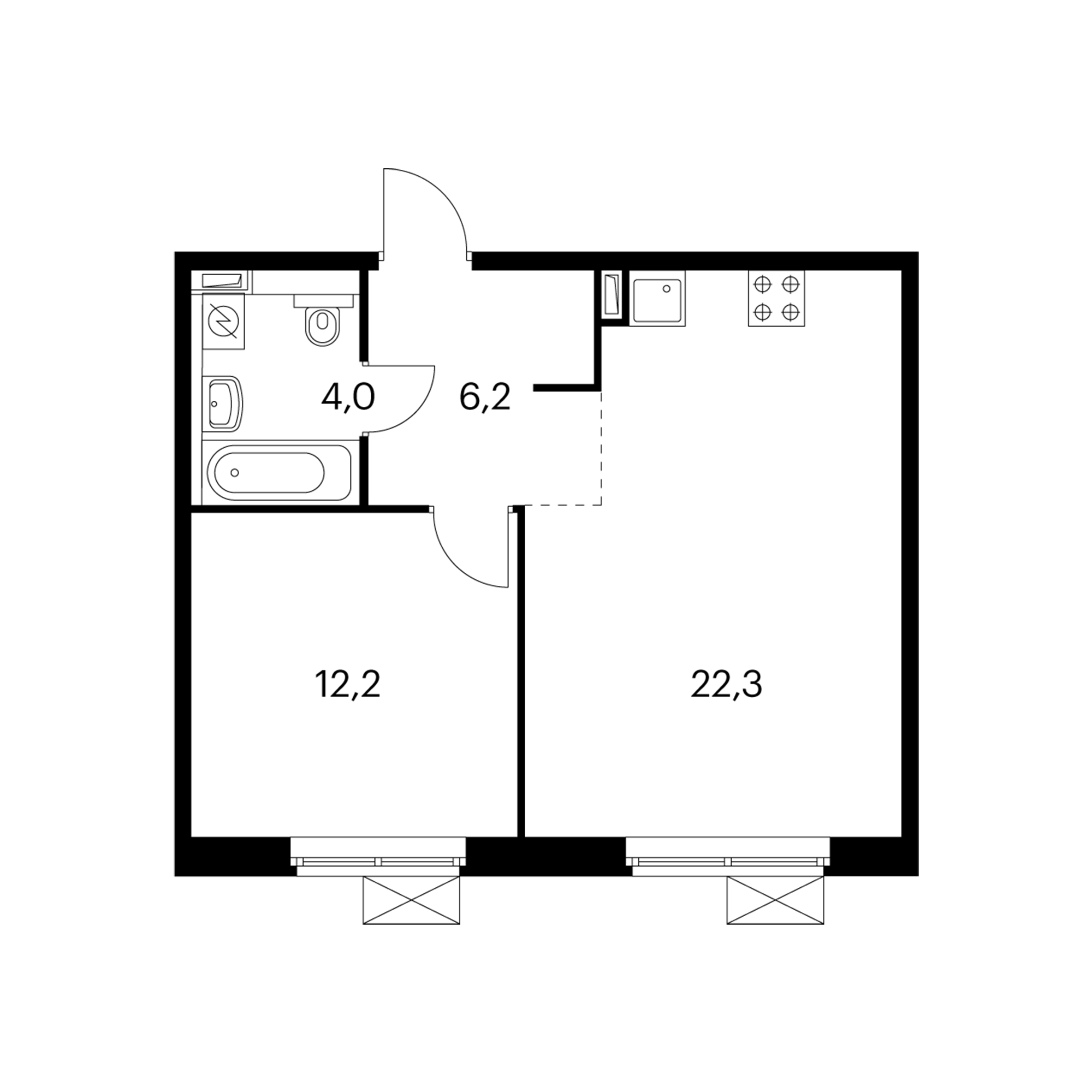 1-комнатная 44.7  м²