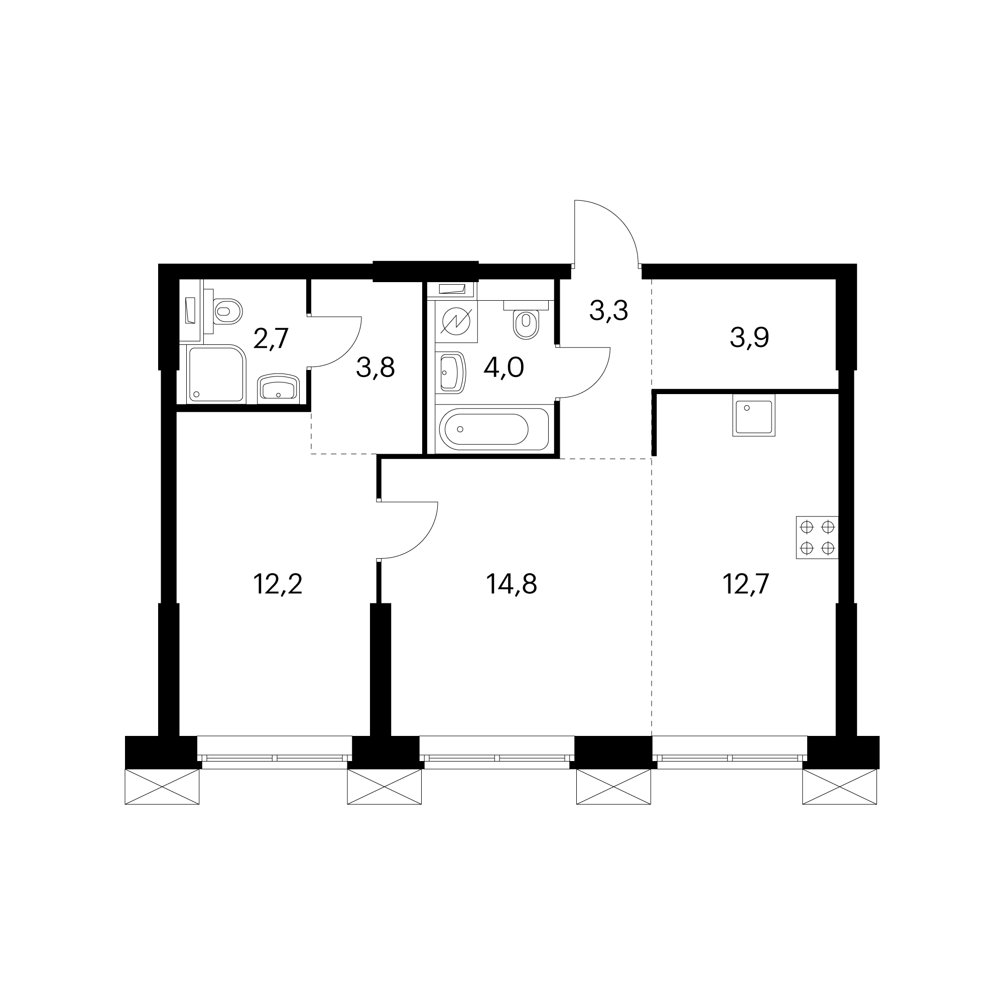 2-комнатные 56.4 м²