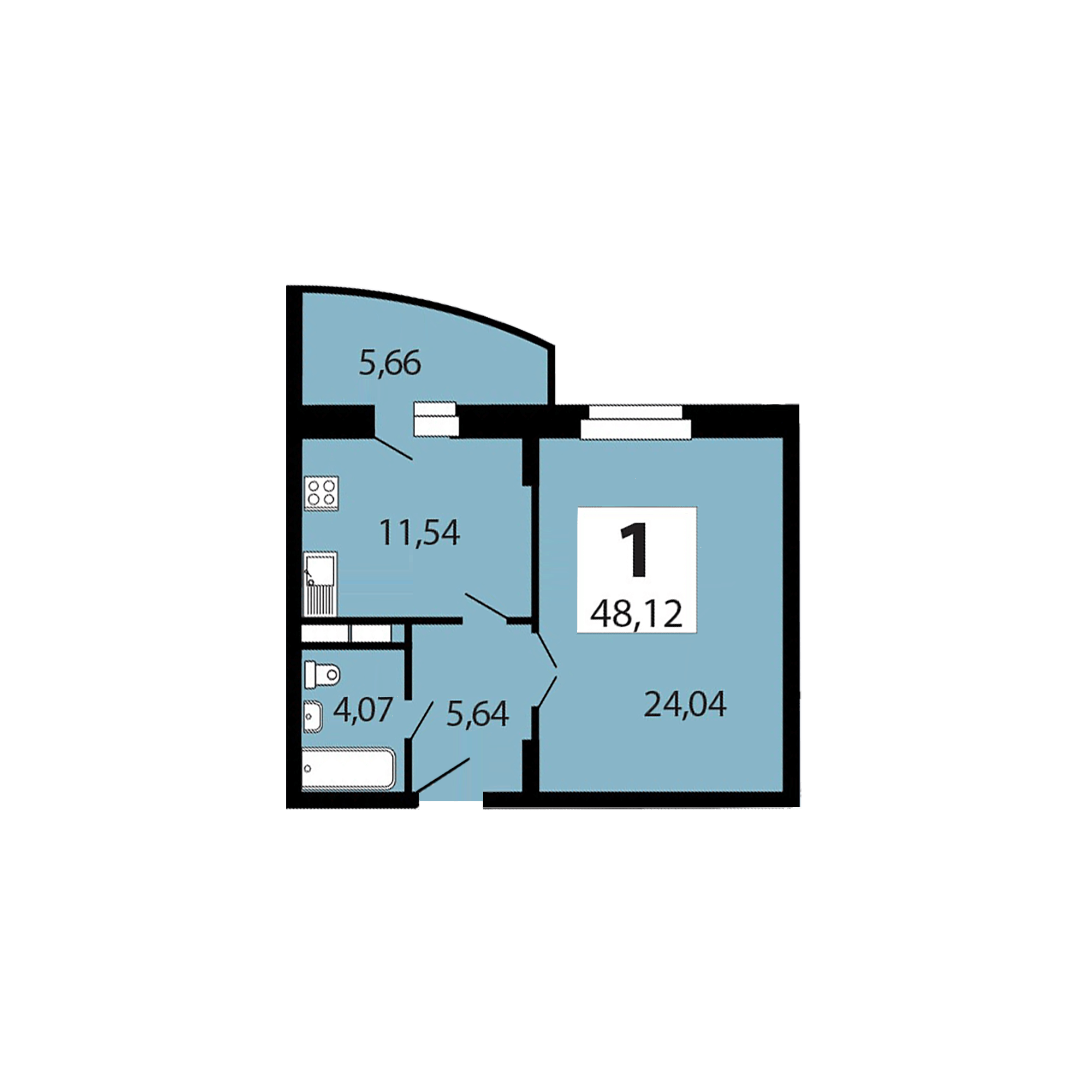 1-комнатная 46.8 м²