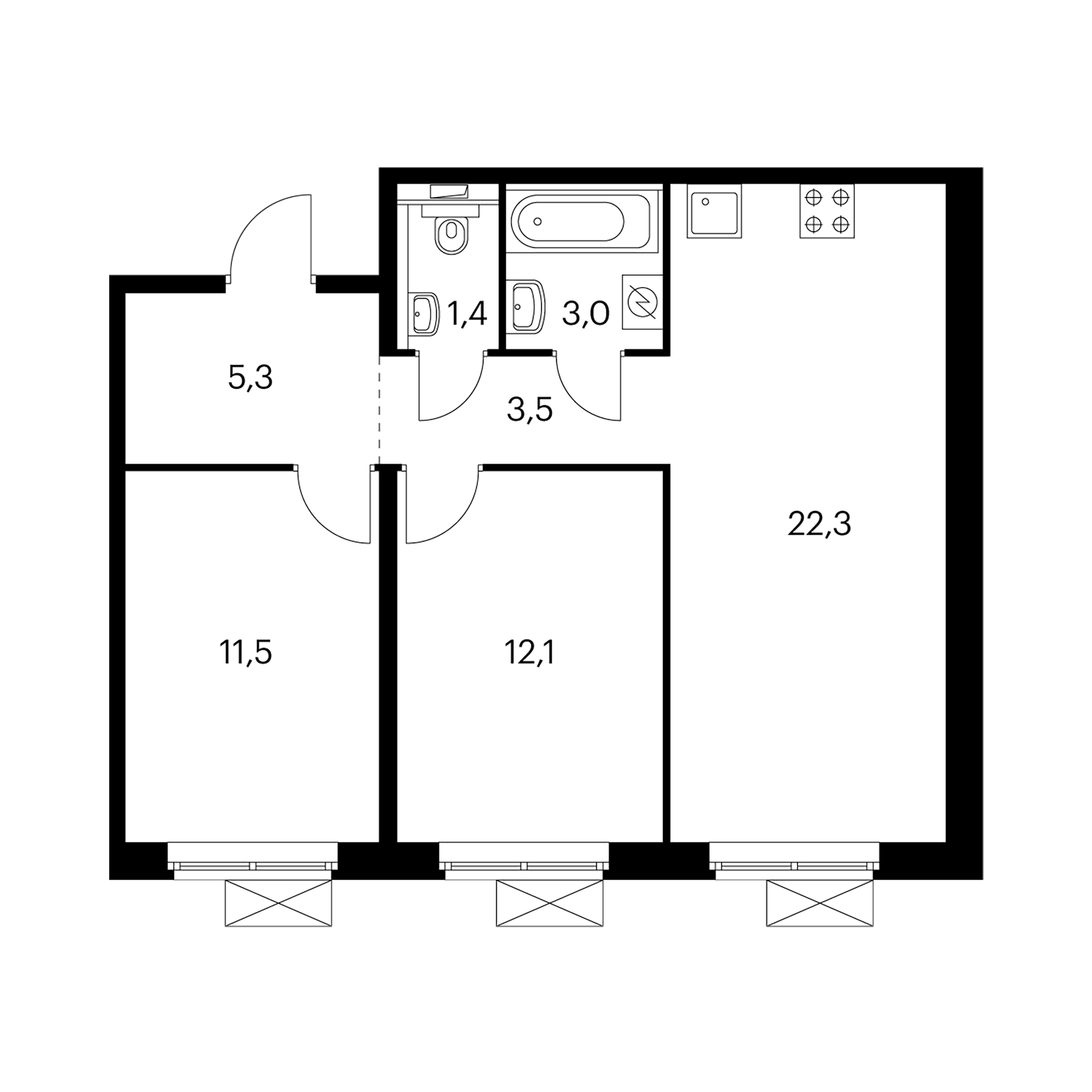 2-комнатная 59.1 м²