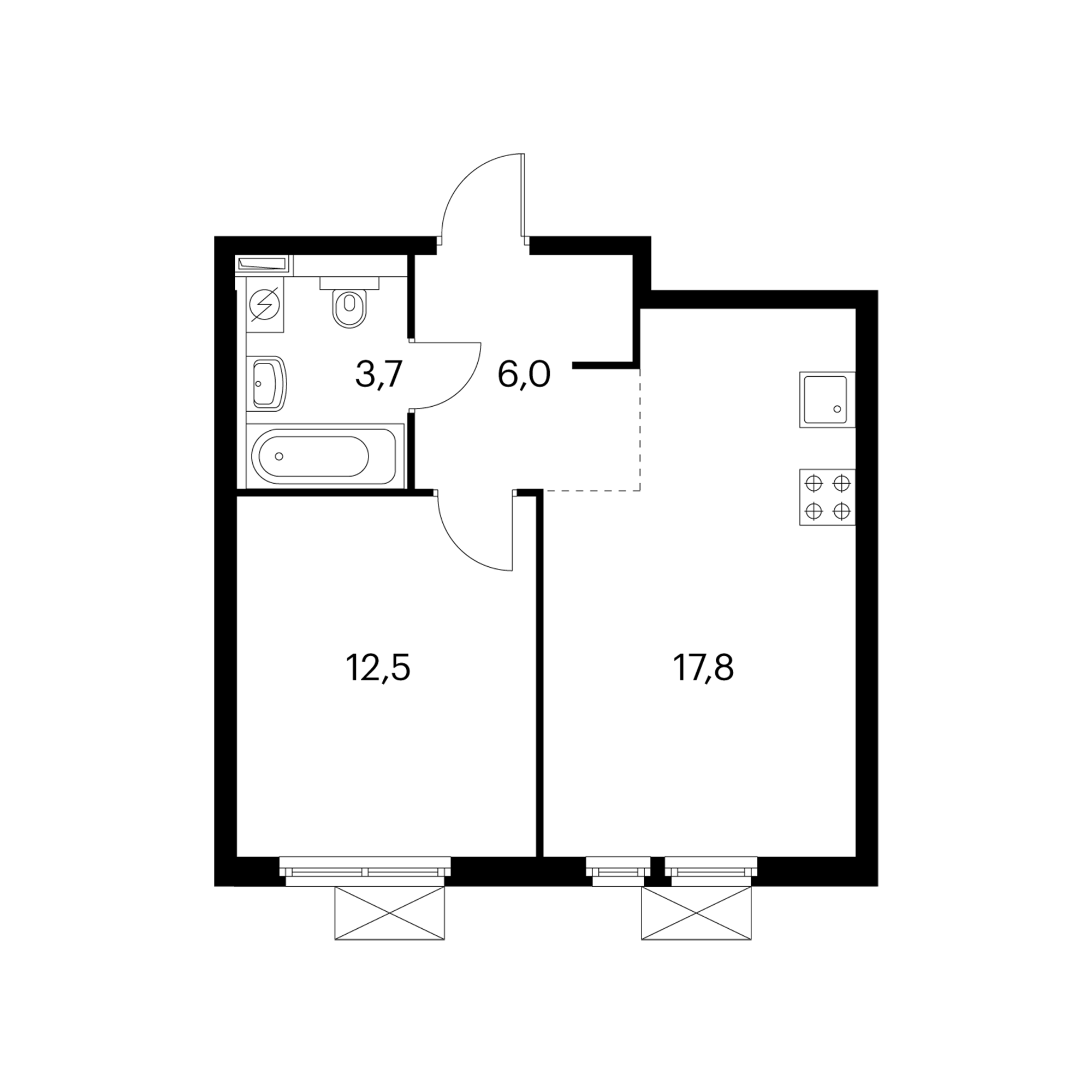 1-комнатная 39.7 м²