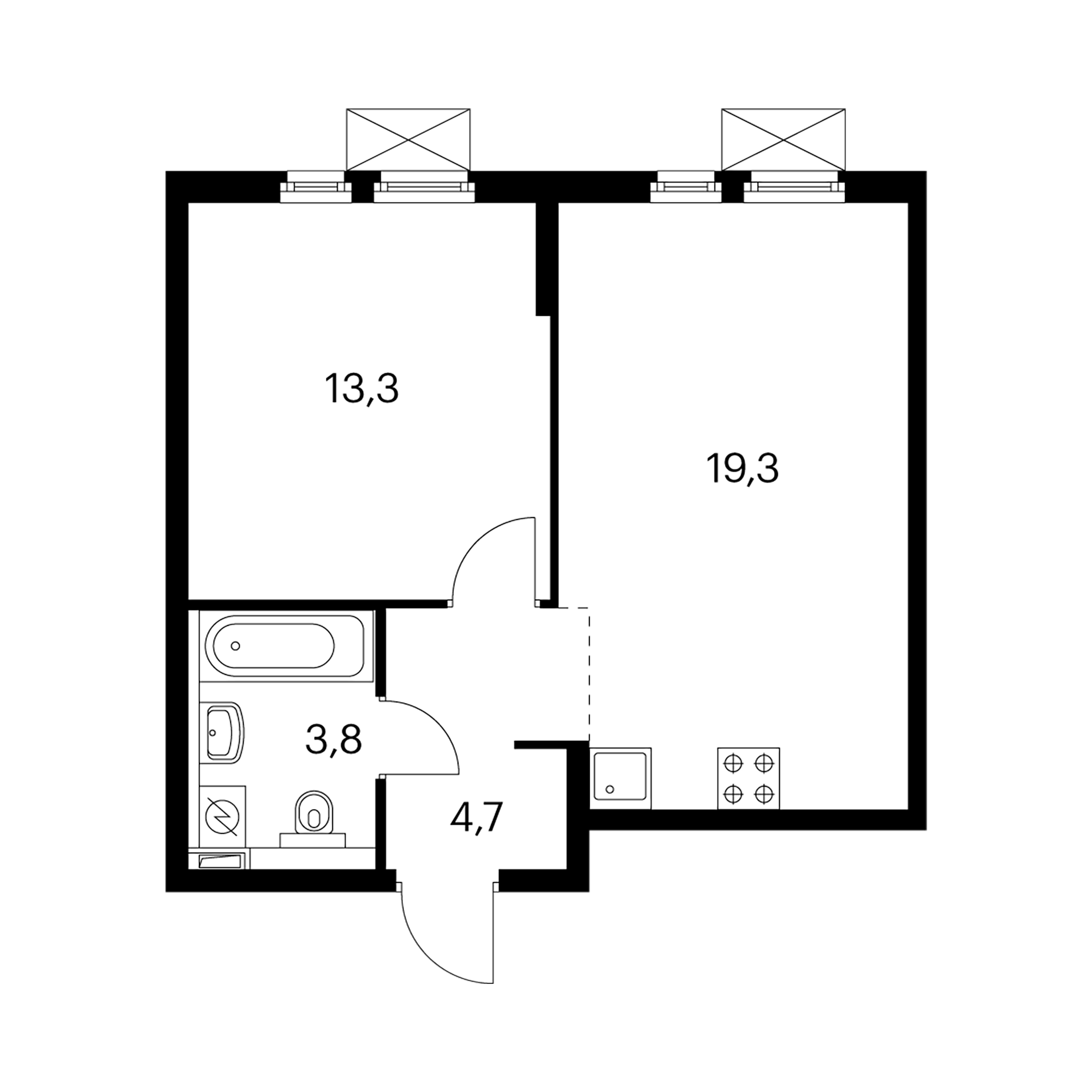 1-комнатная 42.2 м²