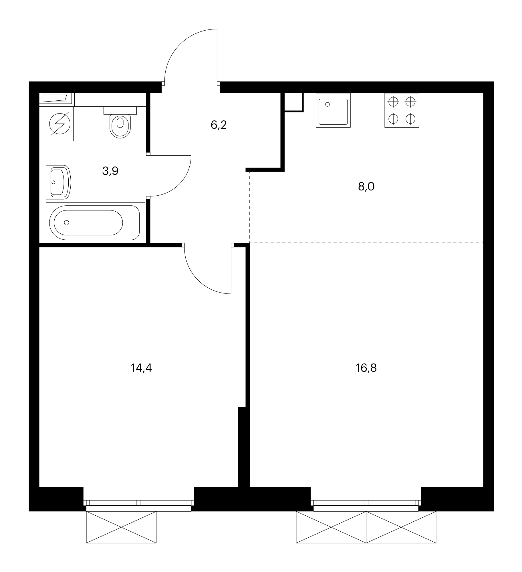 2-комнатная 49.3 м²