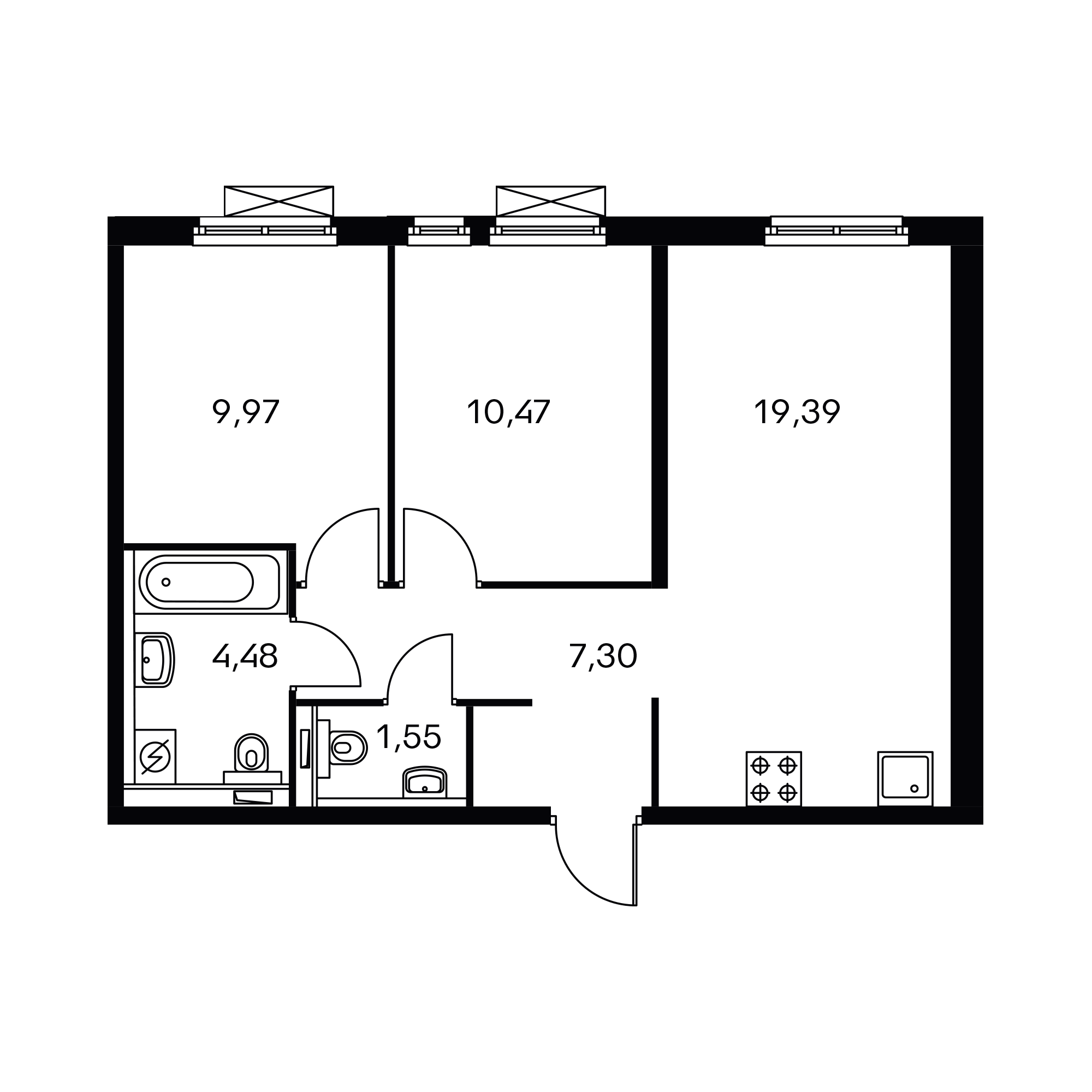 2-комнатная 51.8 м²