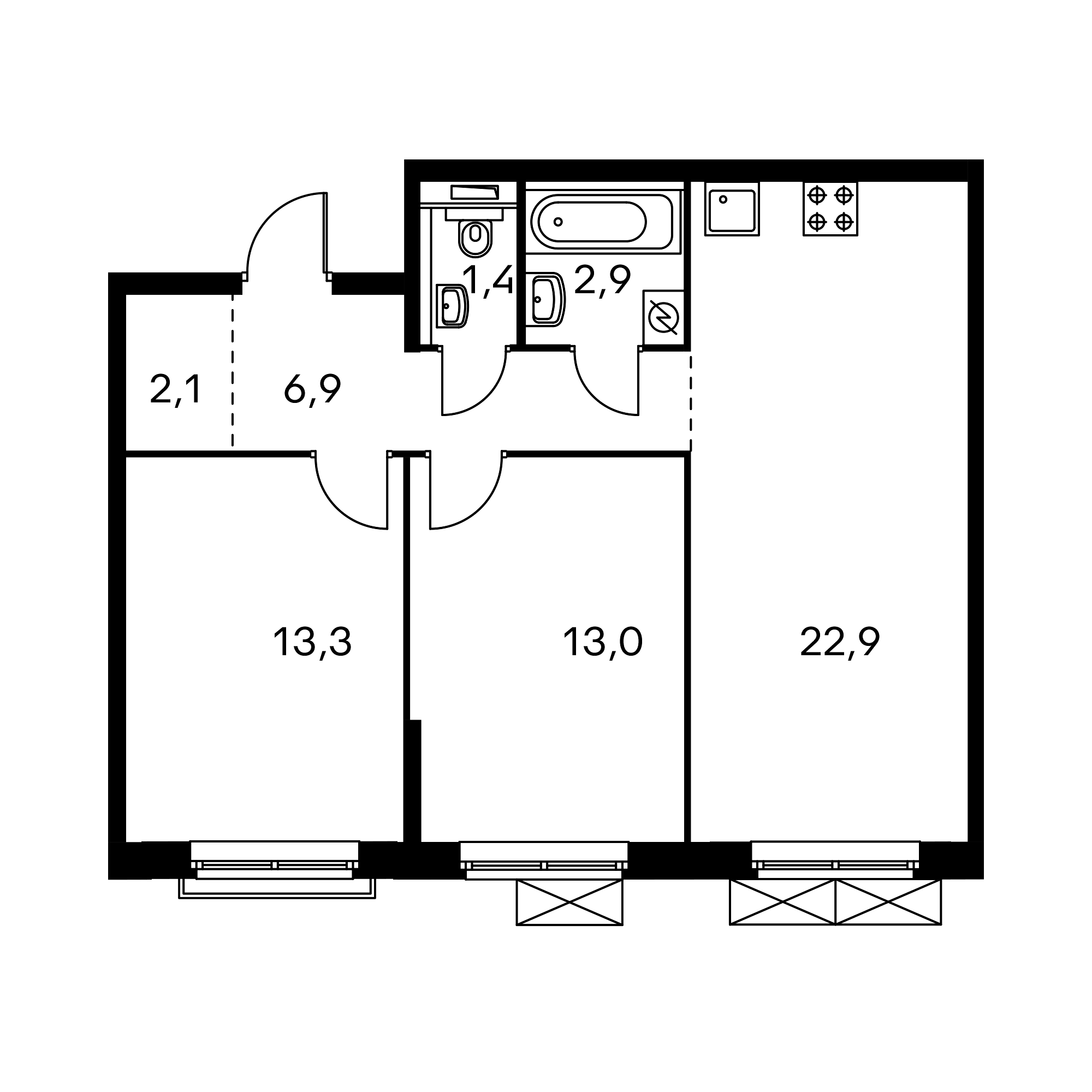 2-комнатная 62.6 м²