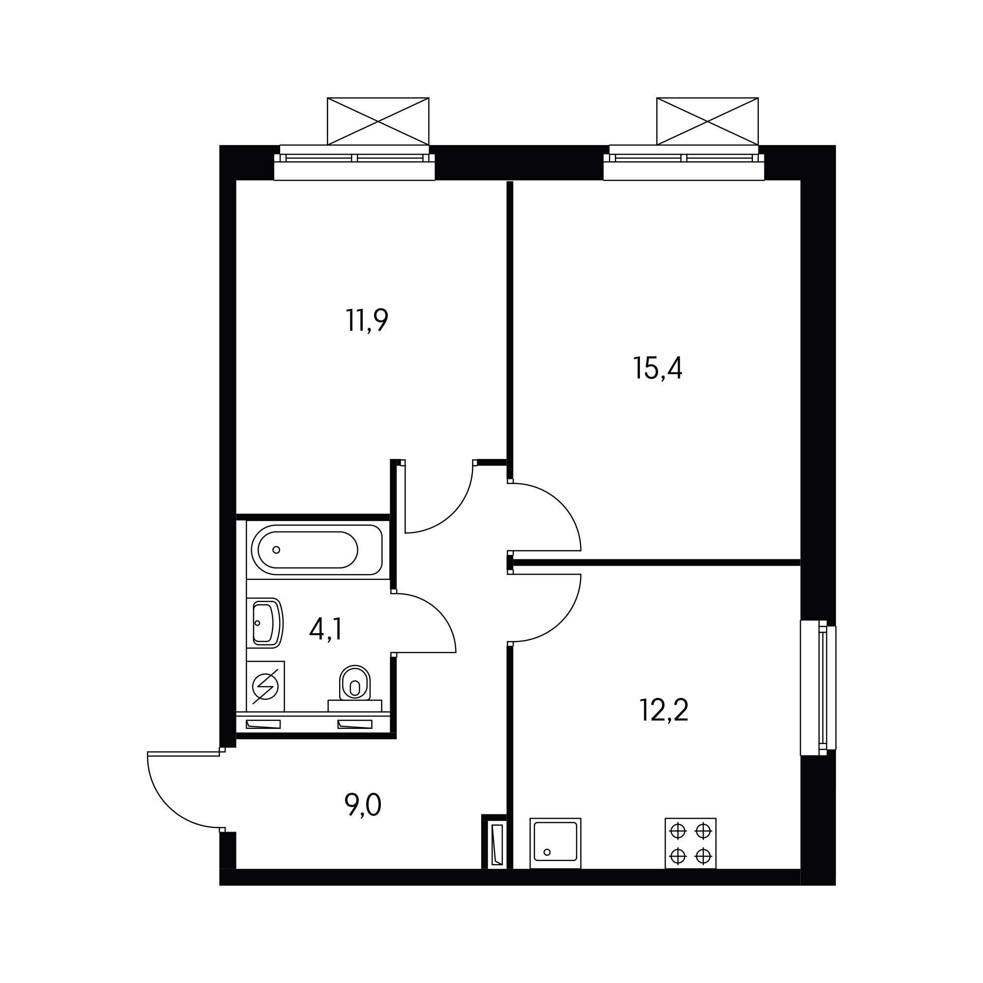 2-комнатная 52.7 м²