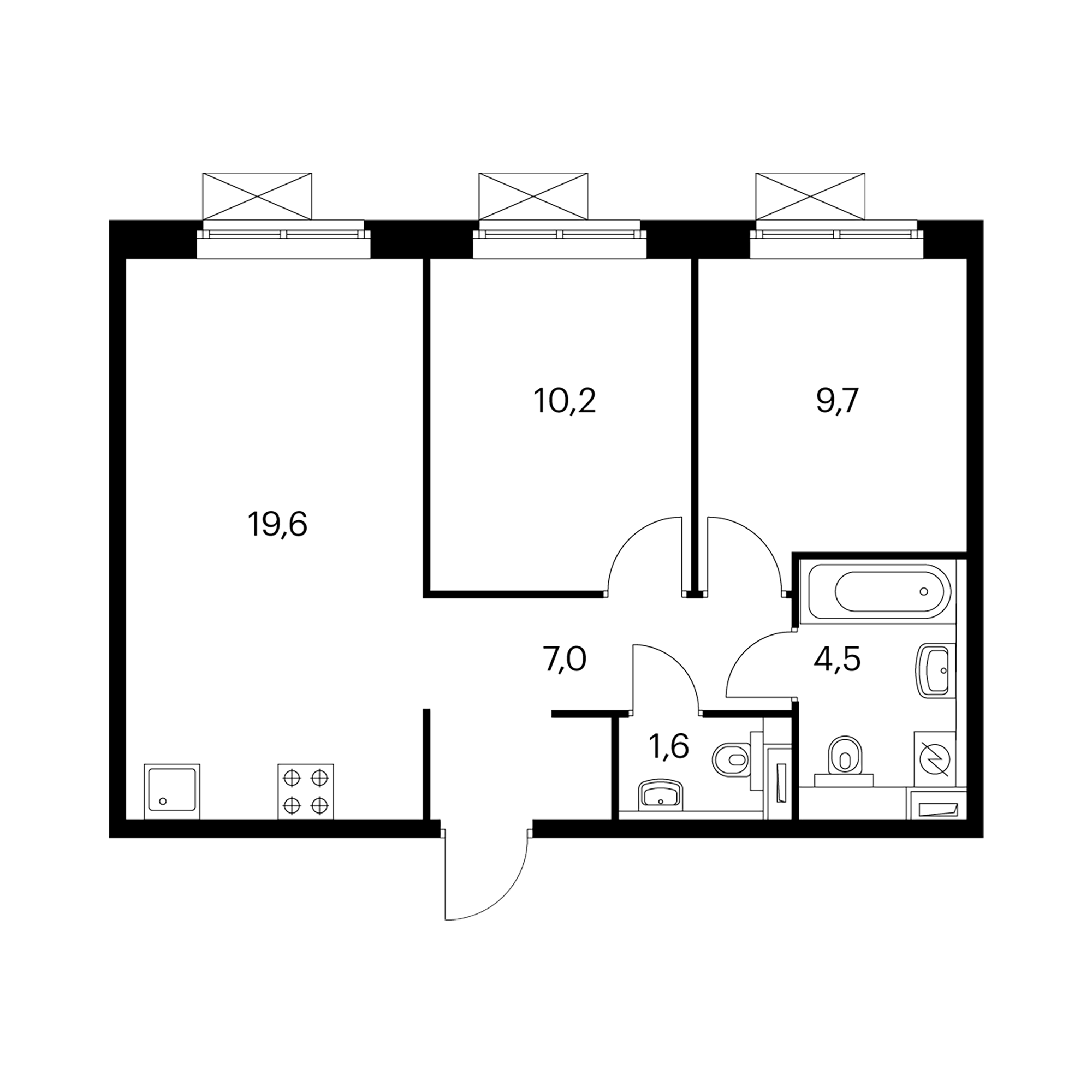 2-комнатная 52.6  м²