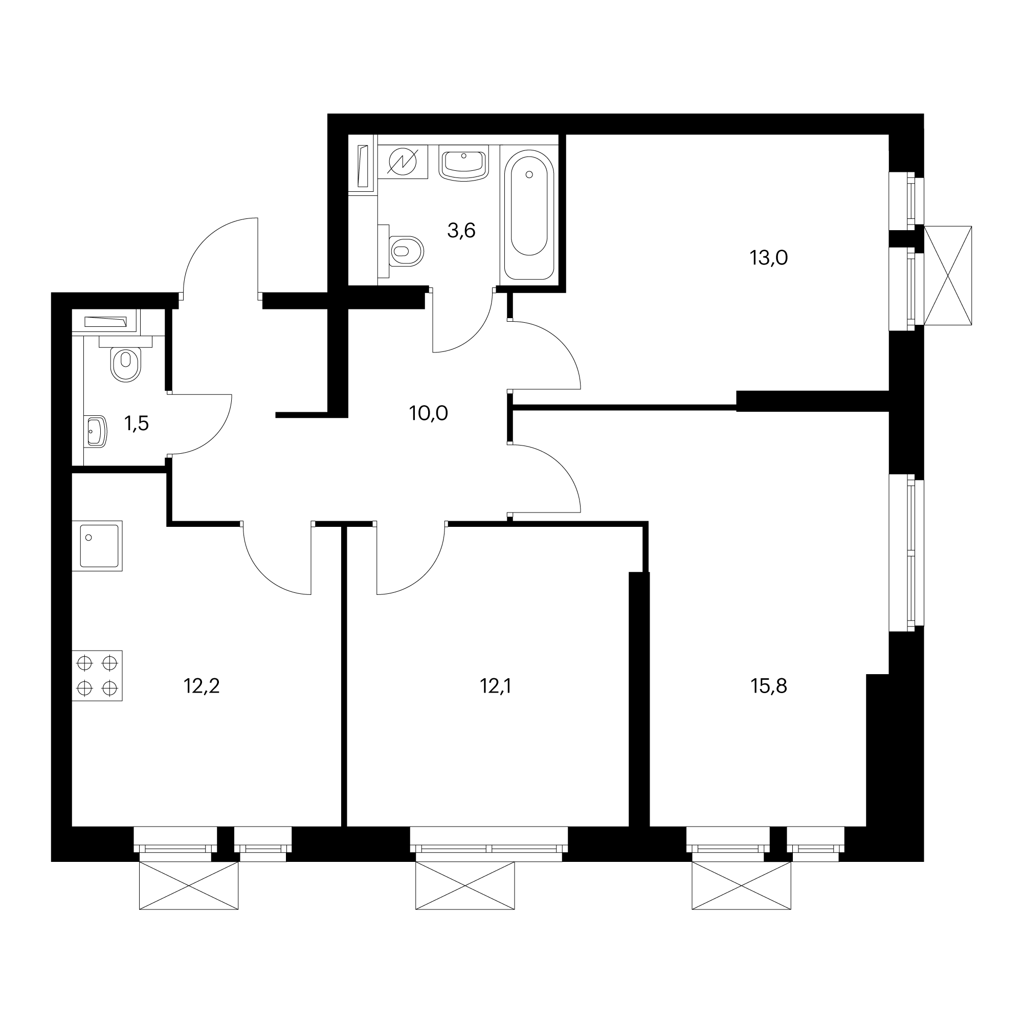 3-комнатная 68.4 м²