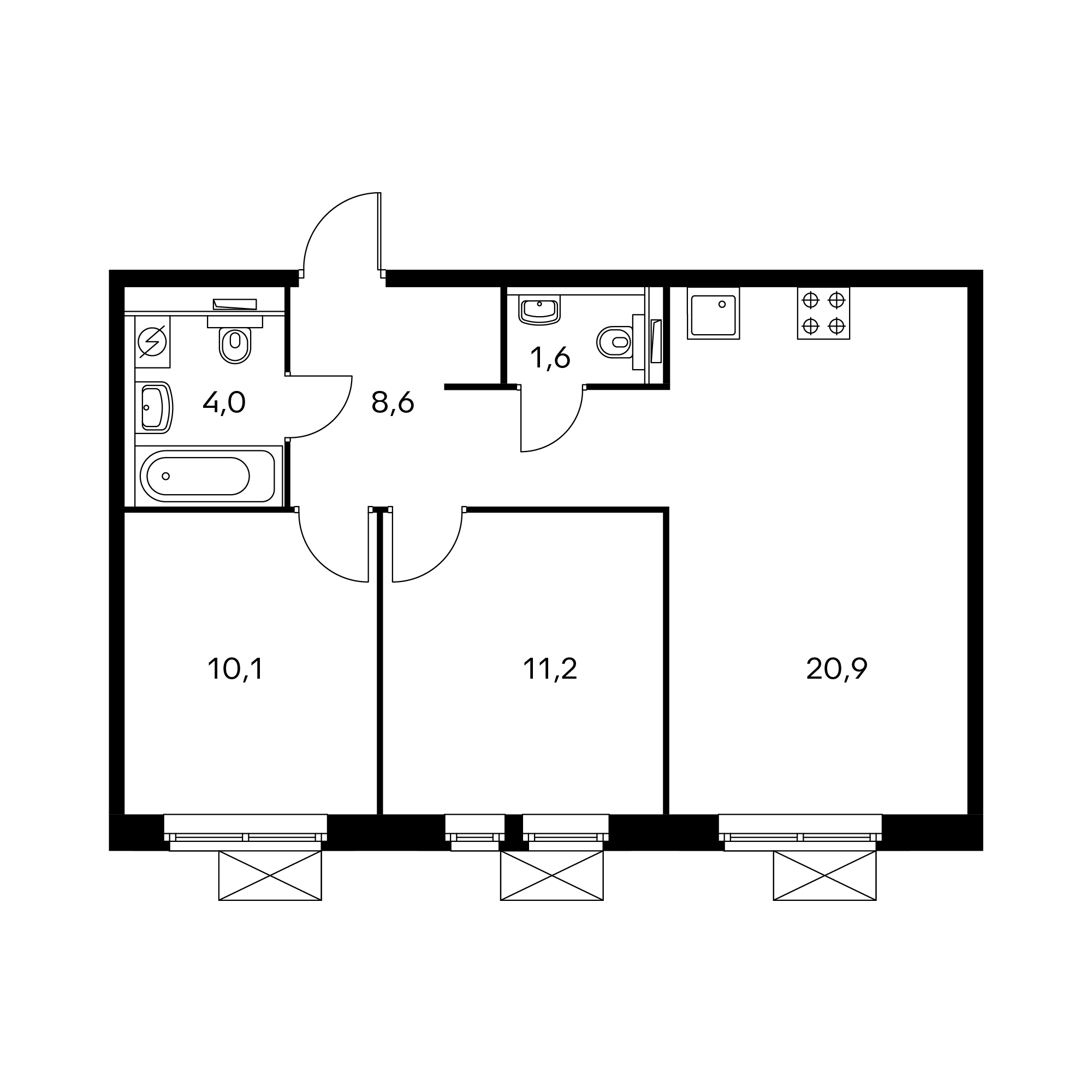 2-комнатная 55.6 м²