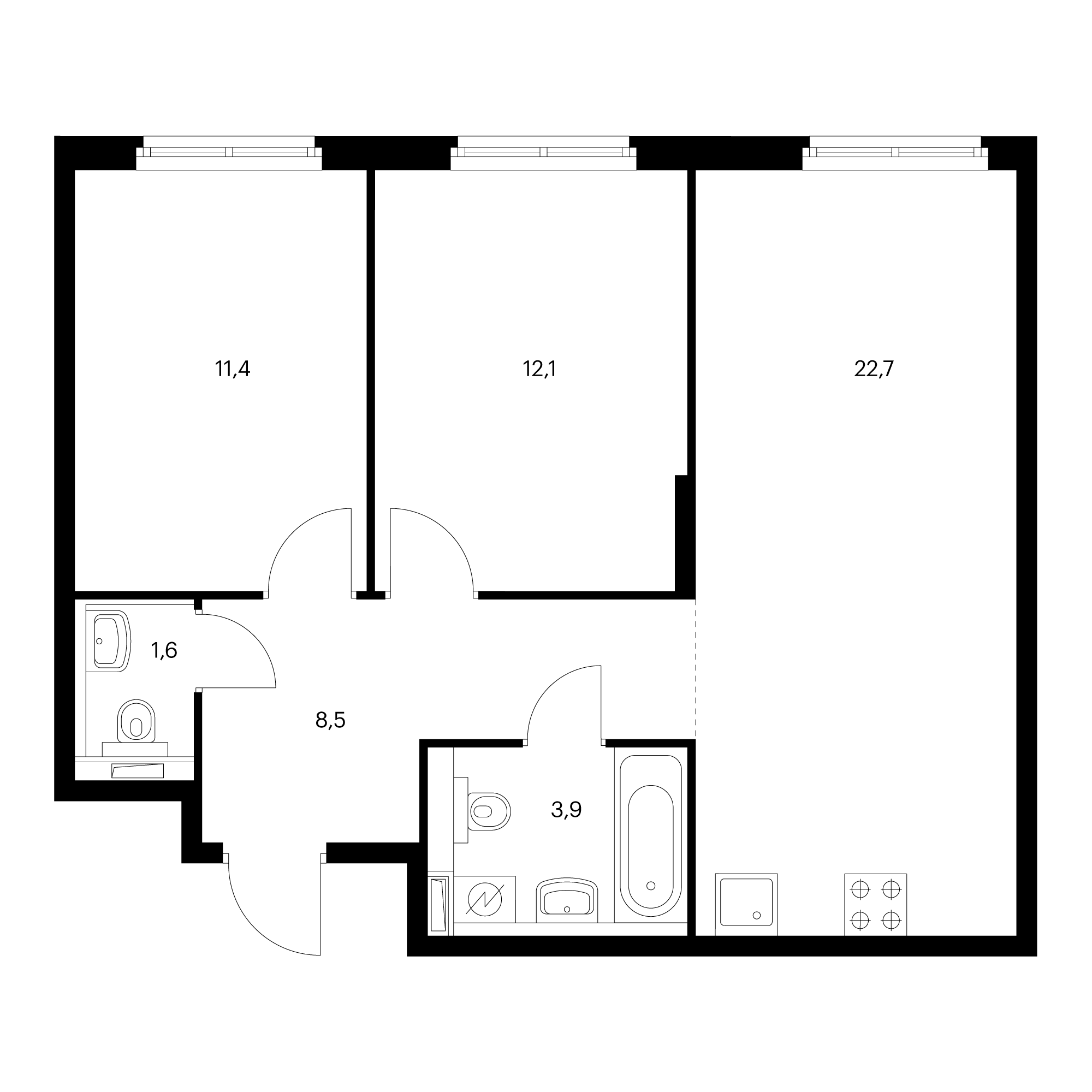 2-комнатная 60.3  м²
