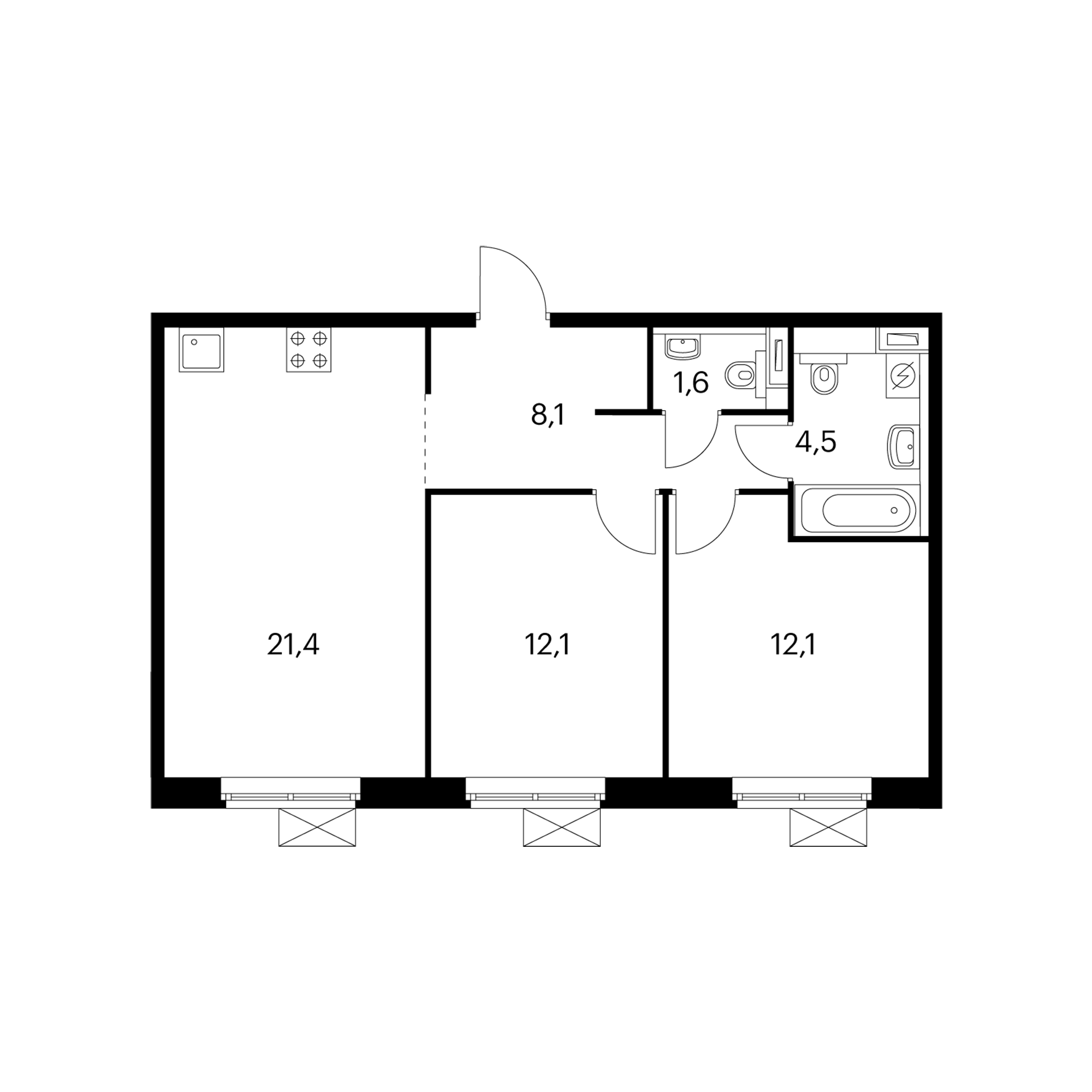 2-комнатная 59.9  м²