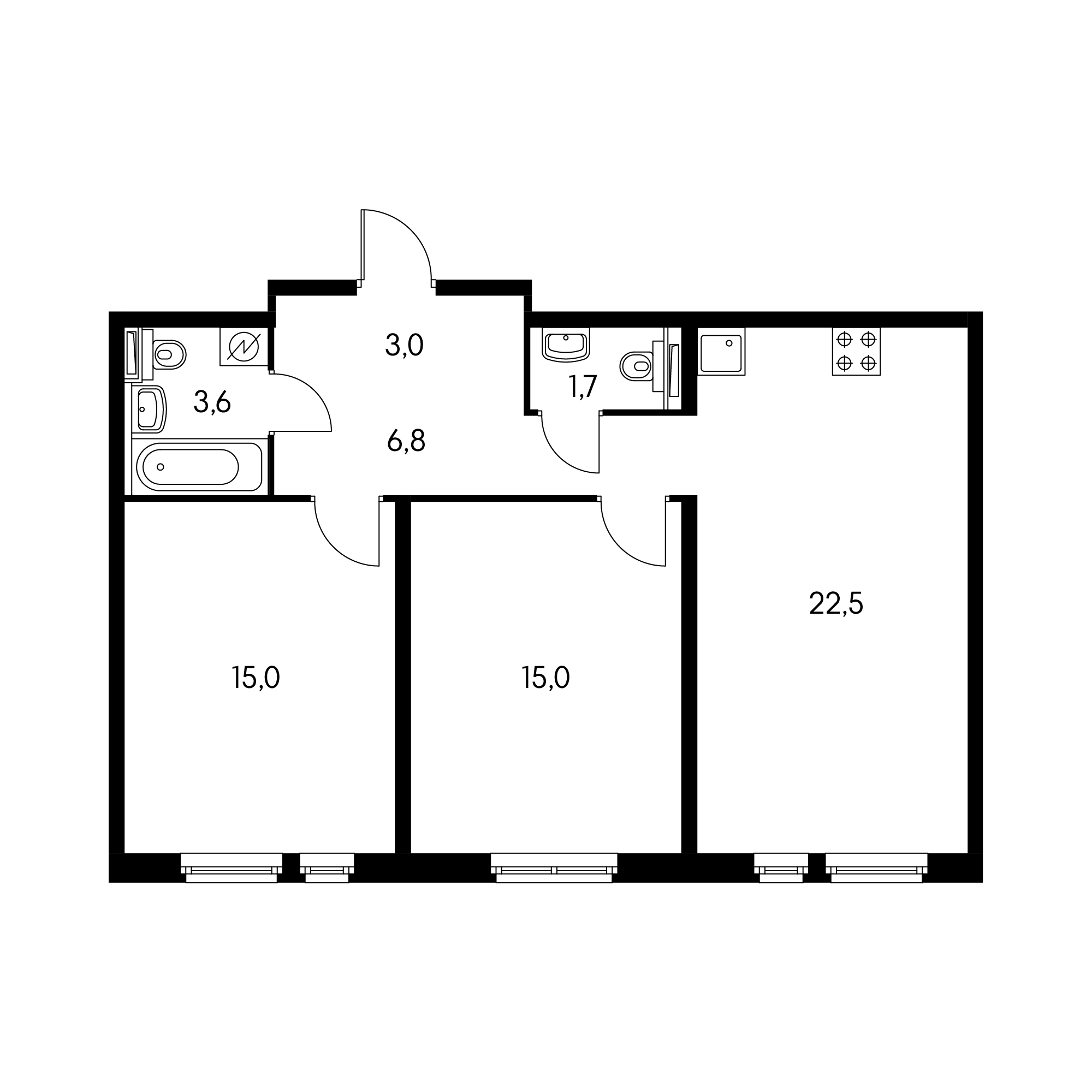 2-комнатная 67.9 м²