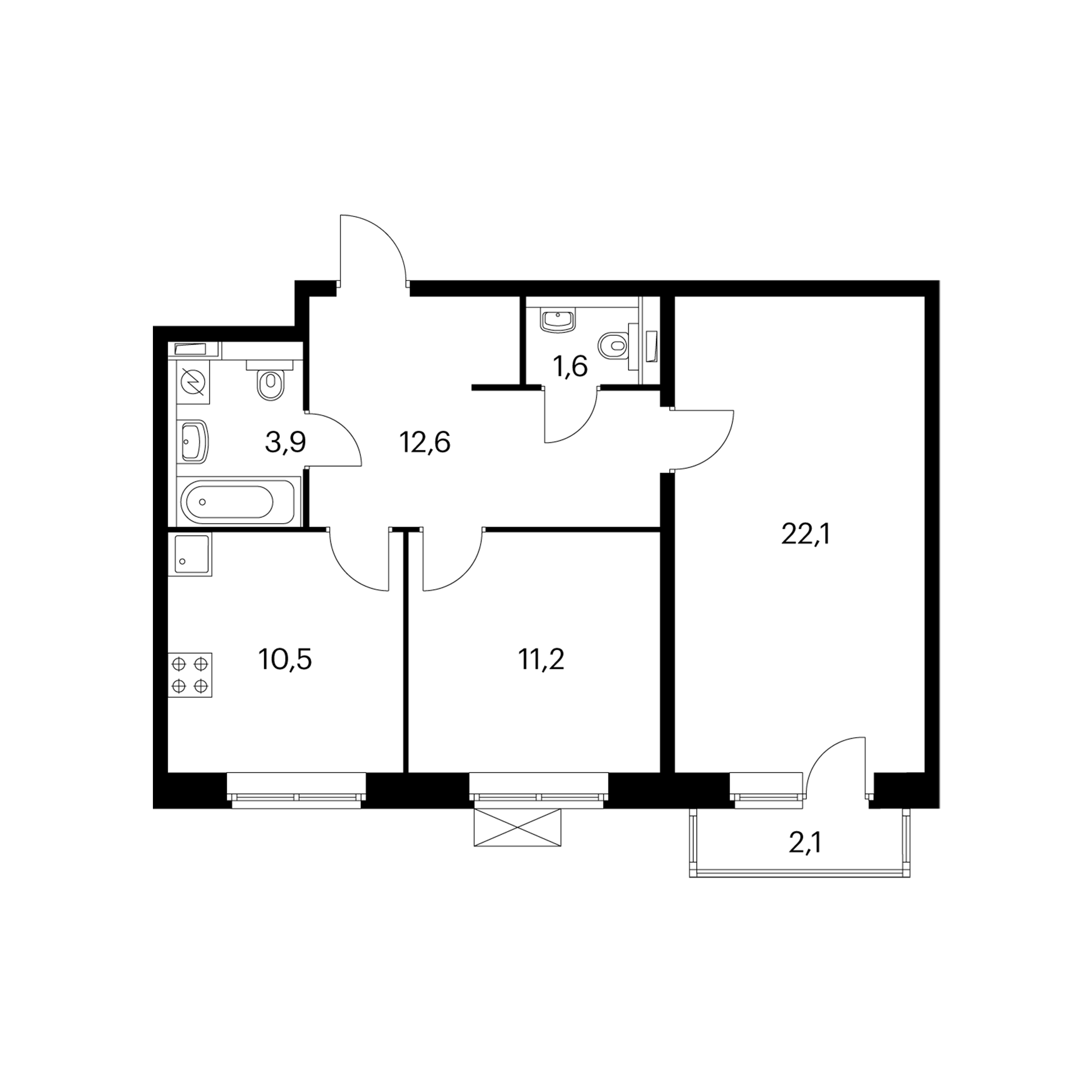 2-комнатная 61.8 м²