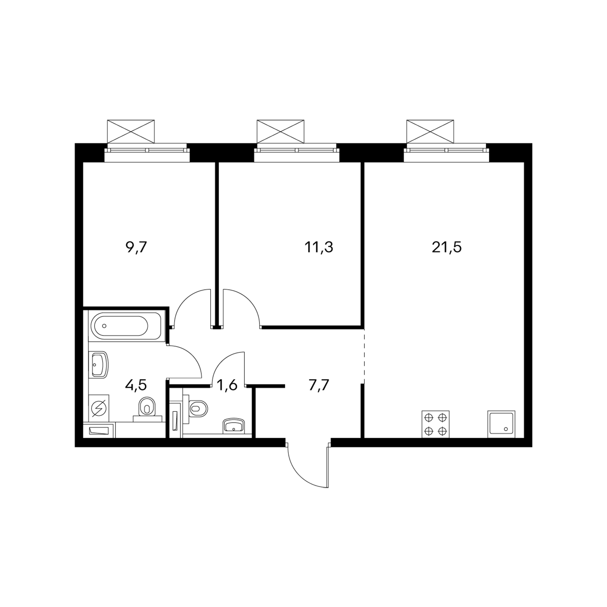 2-комнатная 55.7  м²