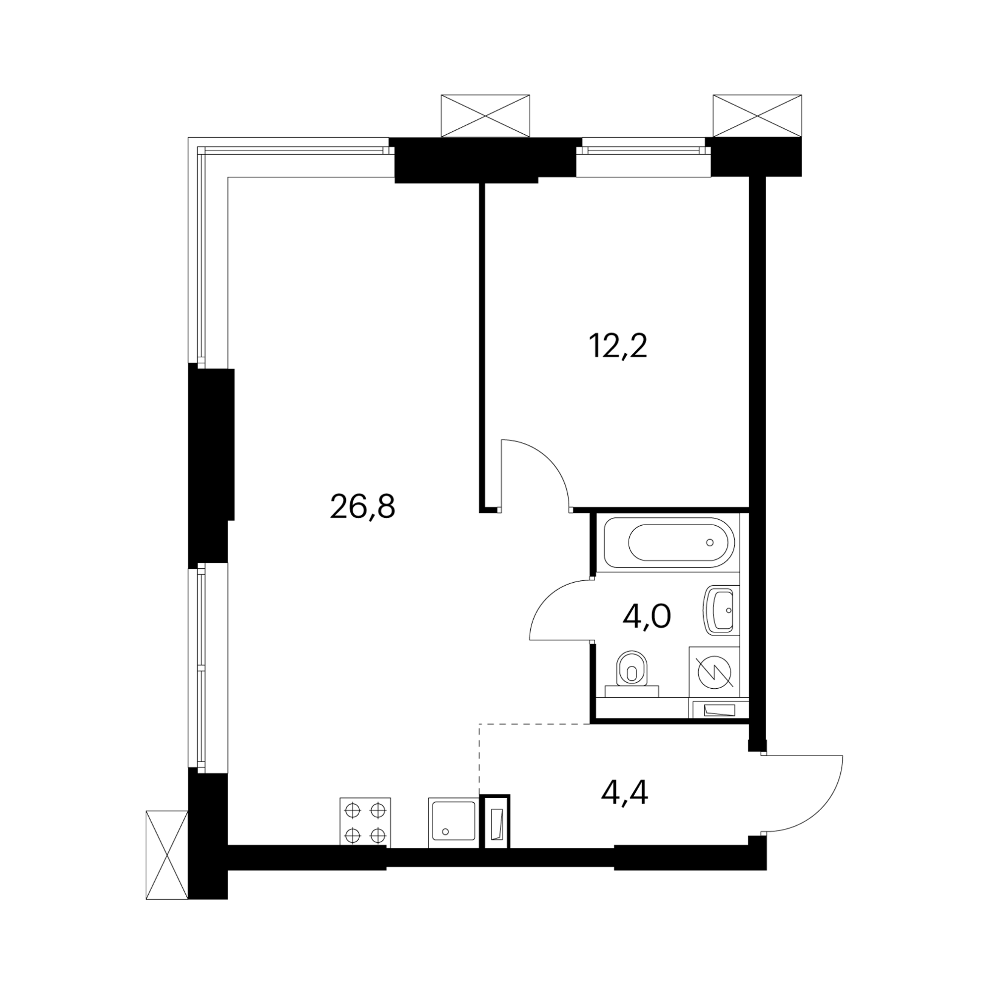 1-комнатные 47.4  м²