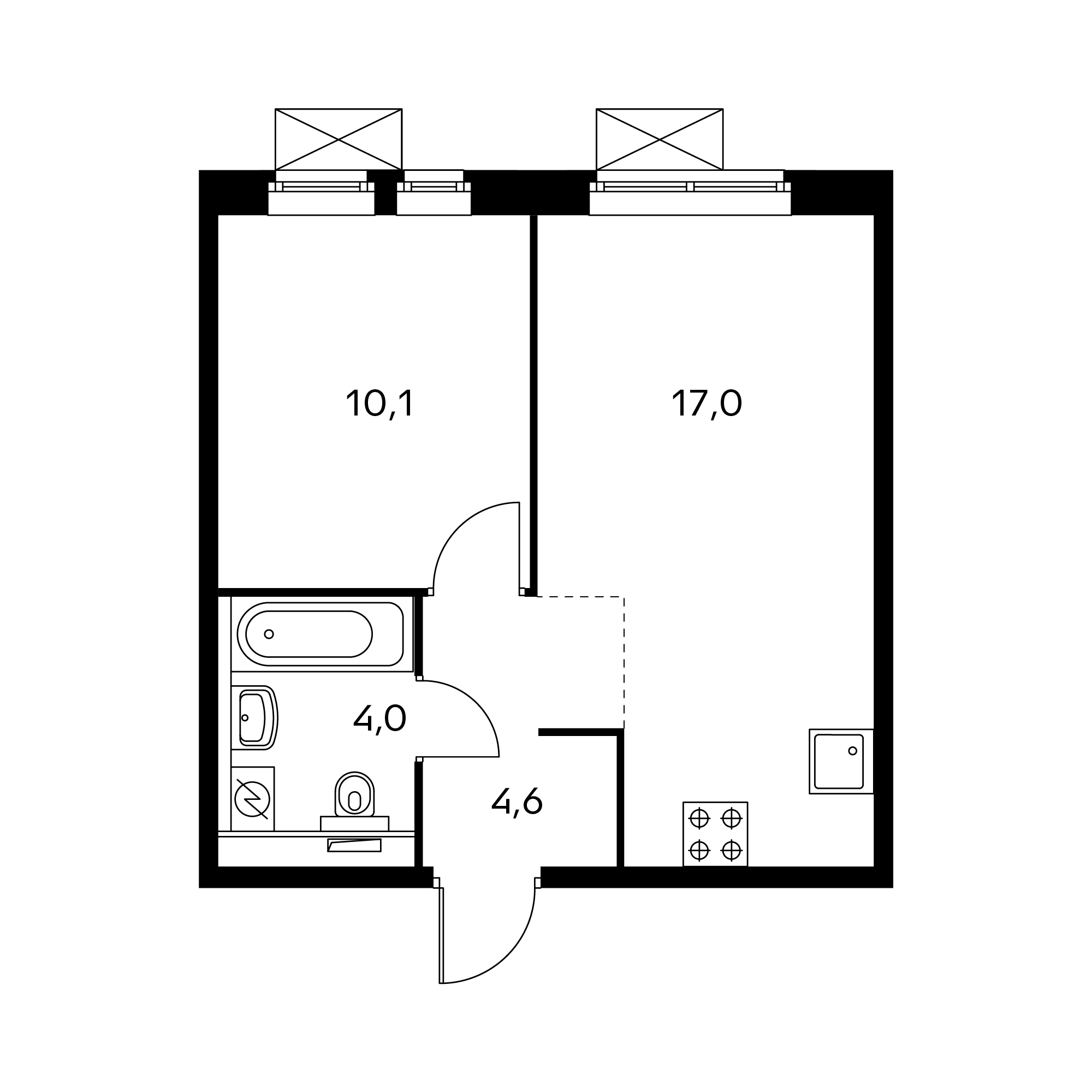 2-комнатная 35.8  м²