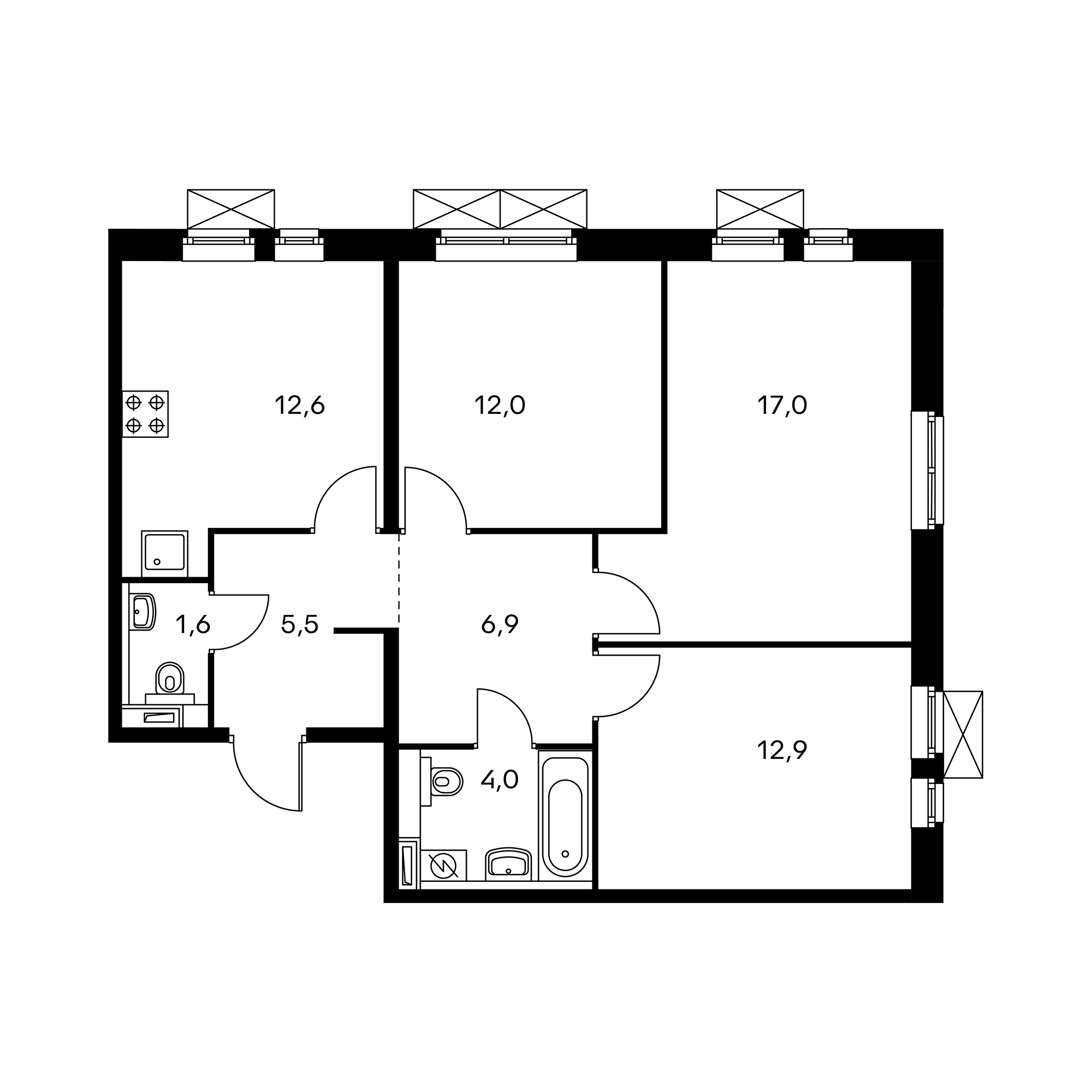 3-комнатная 71.8 м²