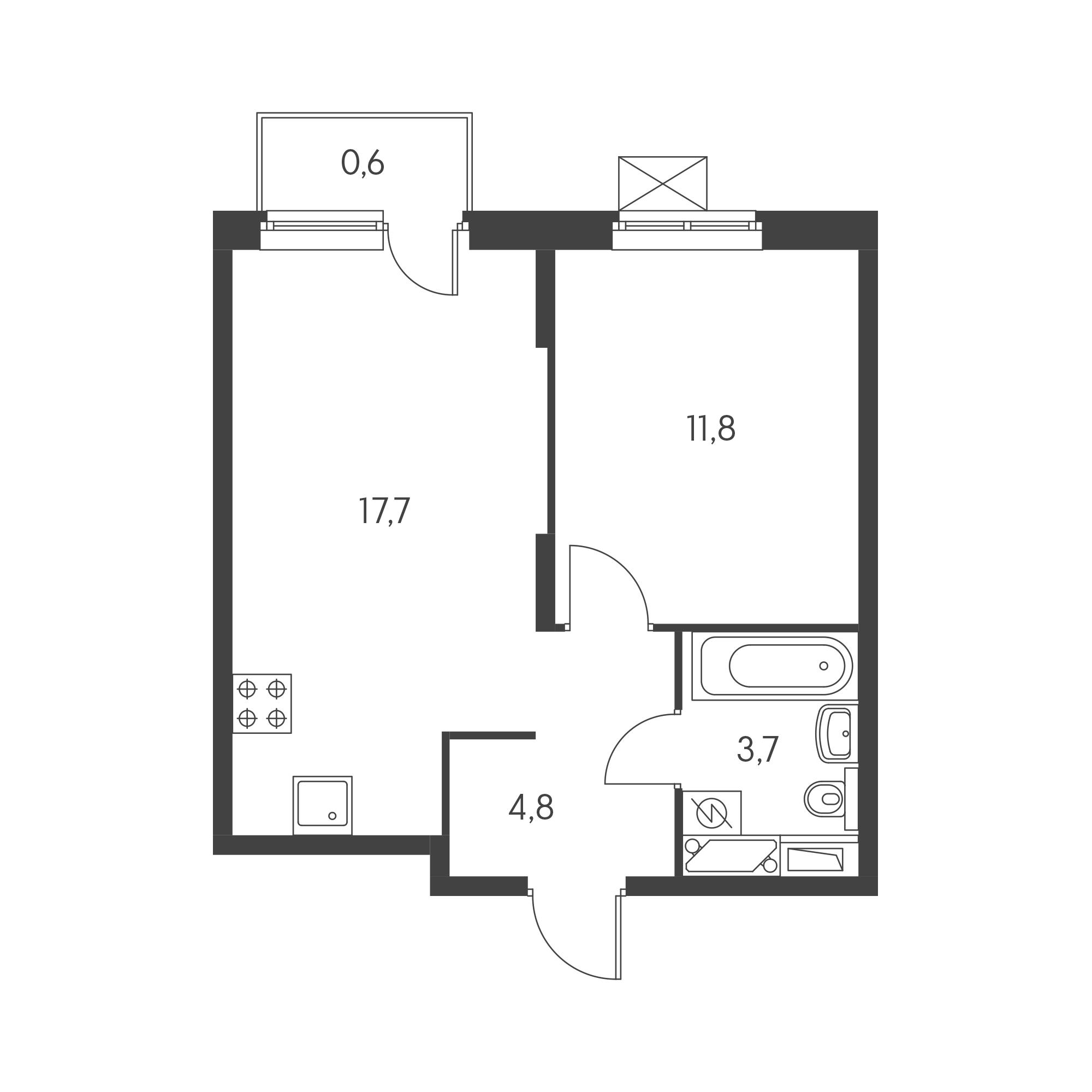 1-комнатная 38.7 м²