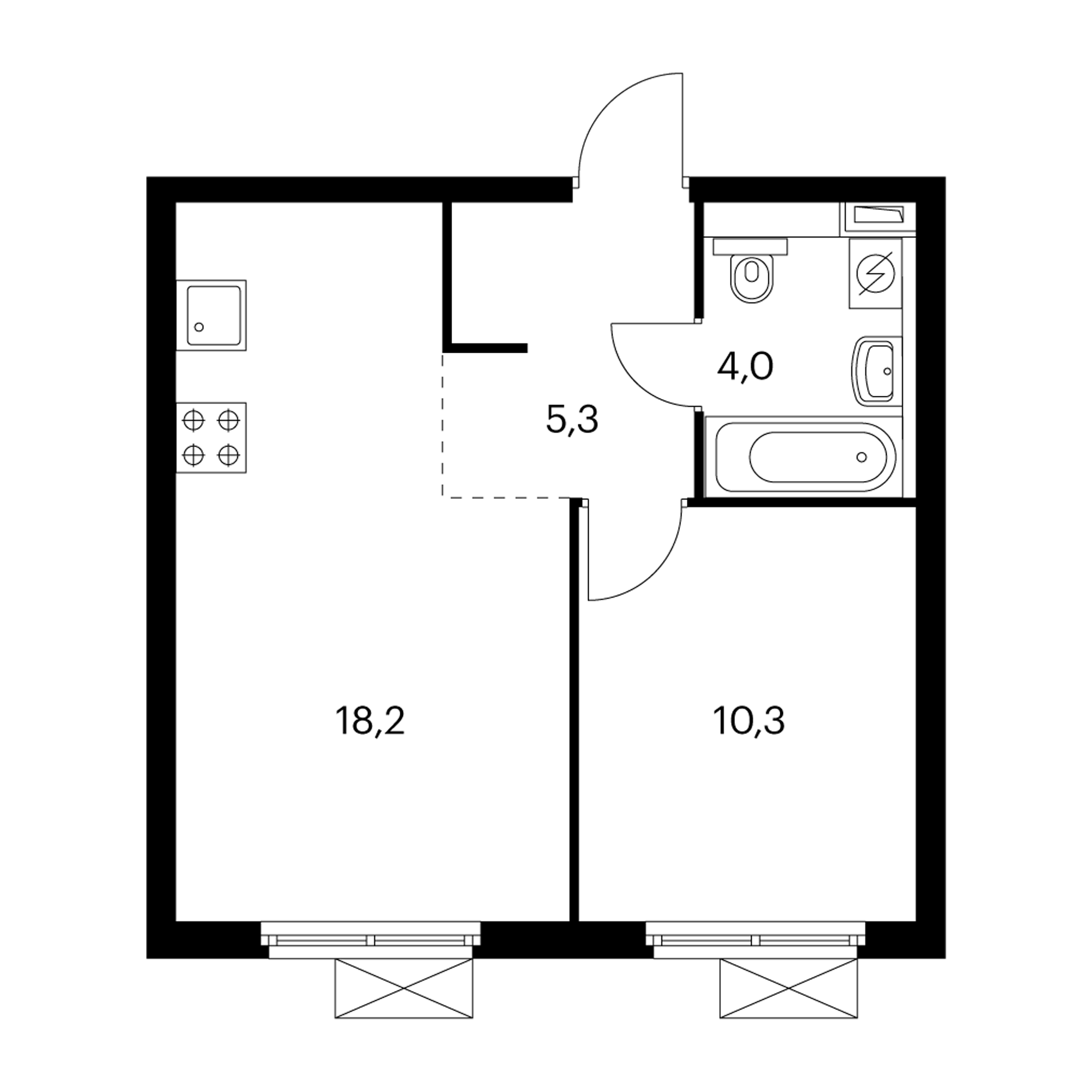 1-комнатная 37.3  м²