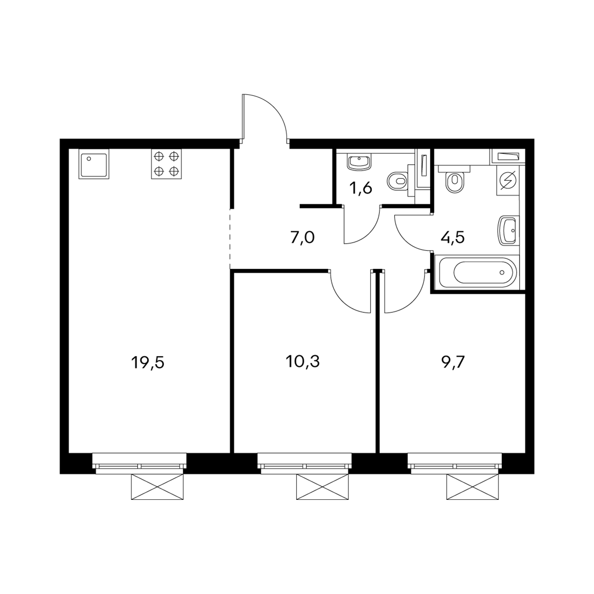2-комнатная 52.1  м²