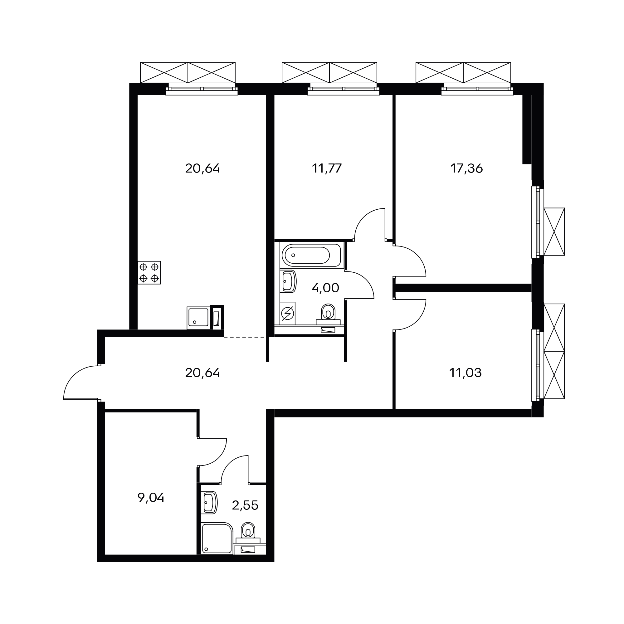 3-комнатная 95.8 м²