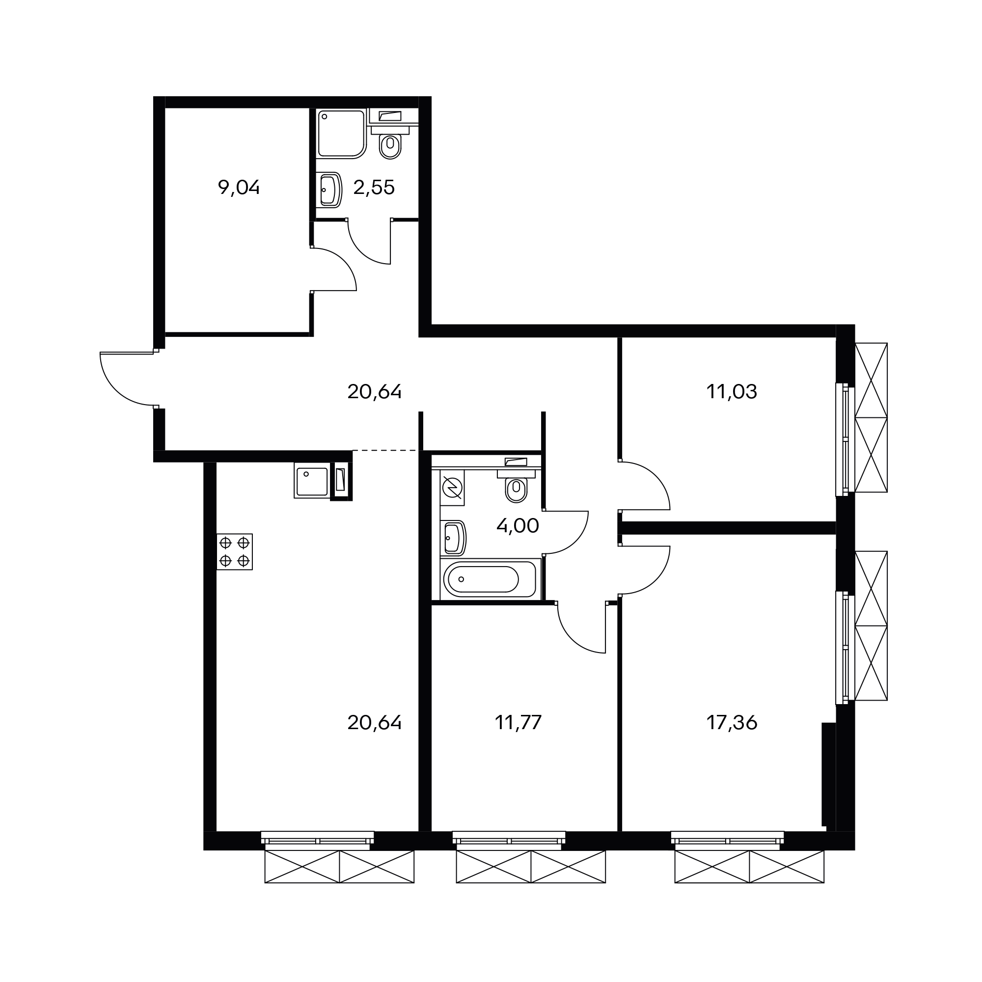 3-комнатная 97.3 м²