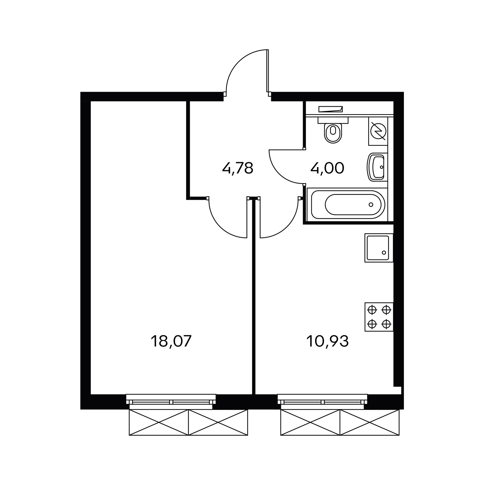 1-комнатная 37.9 м²