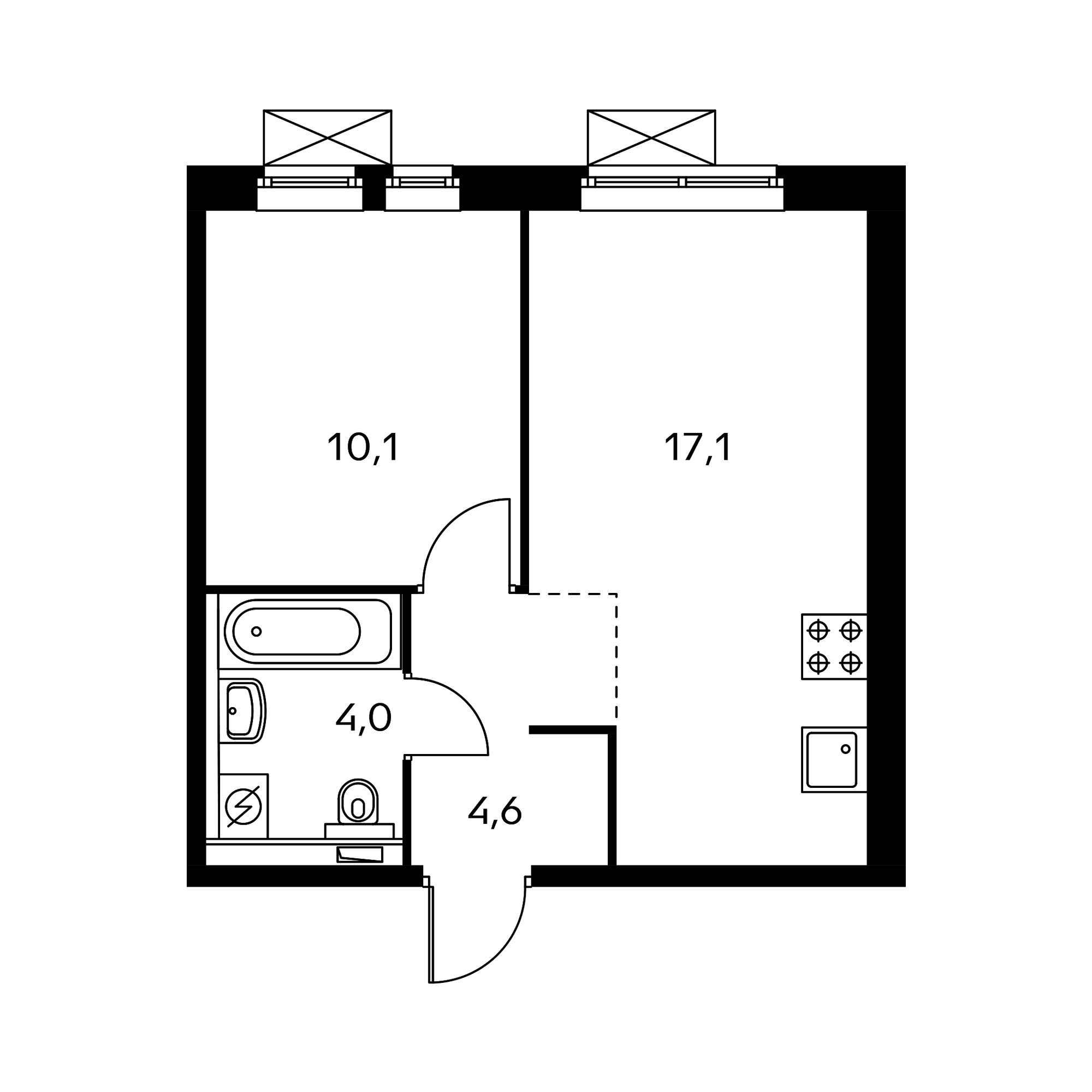 1-комнатная 35.2 м²
