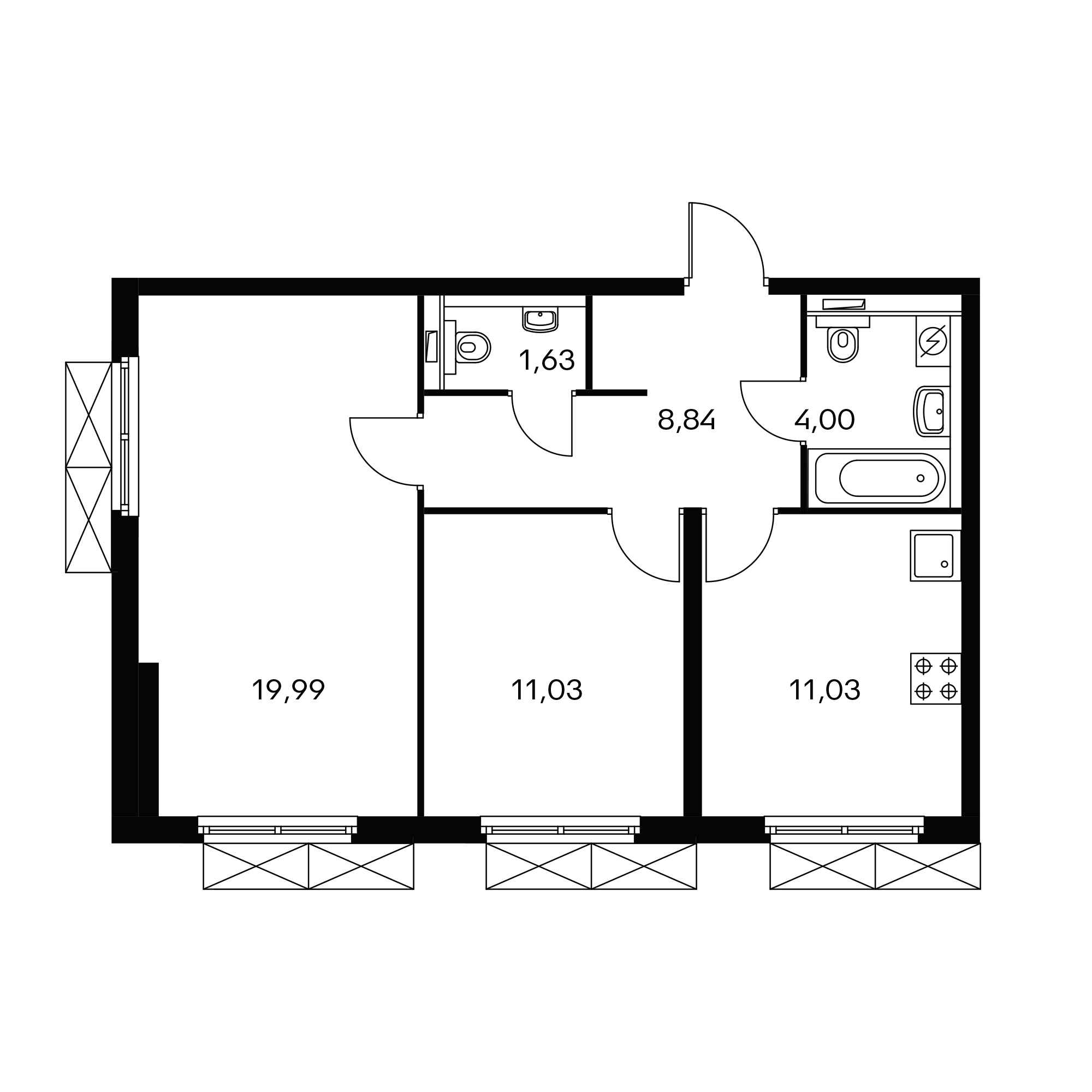 2-комнатная 56.8 м²