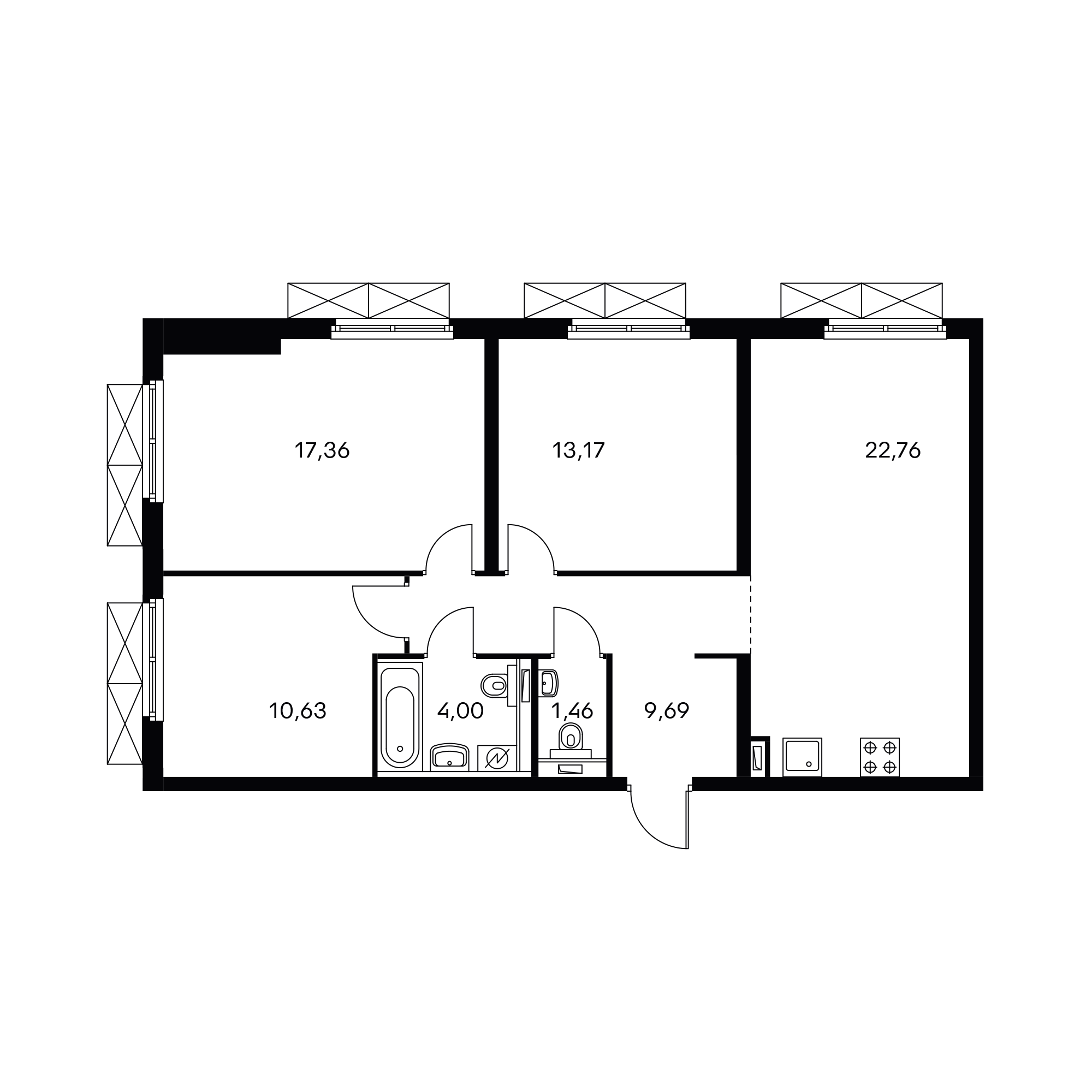 3-комнатная 79.8 м²