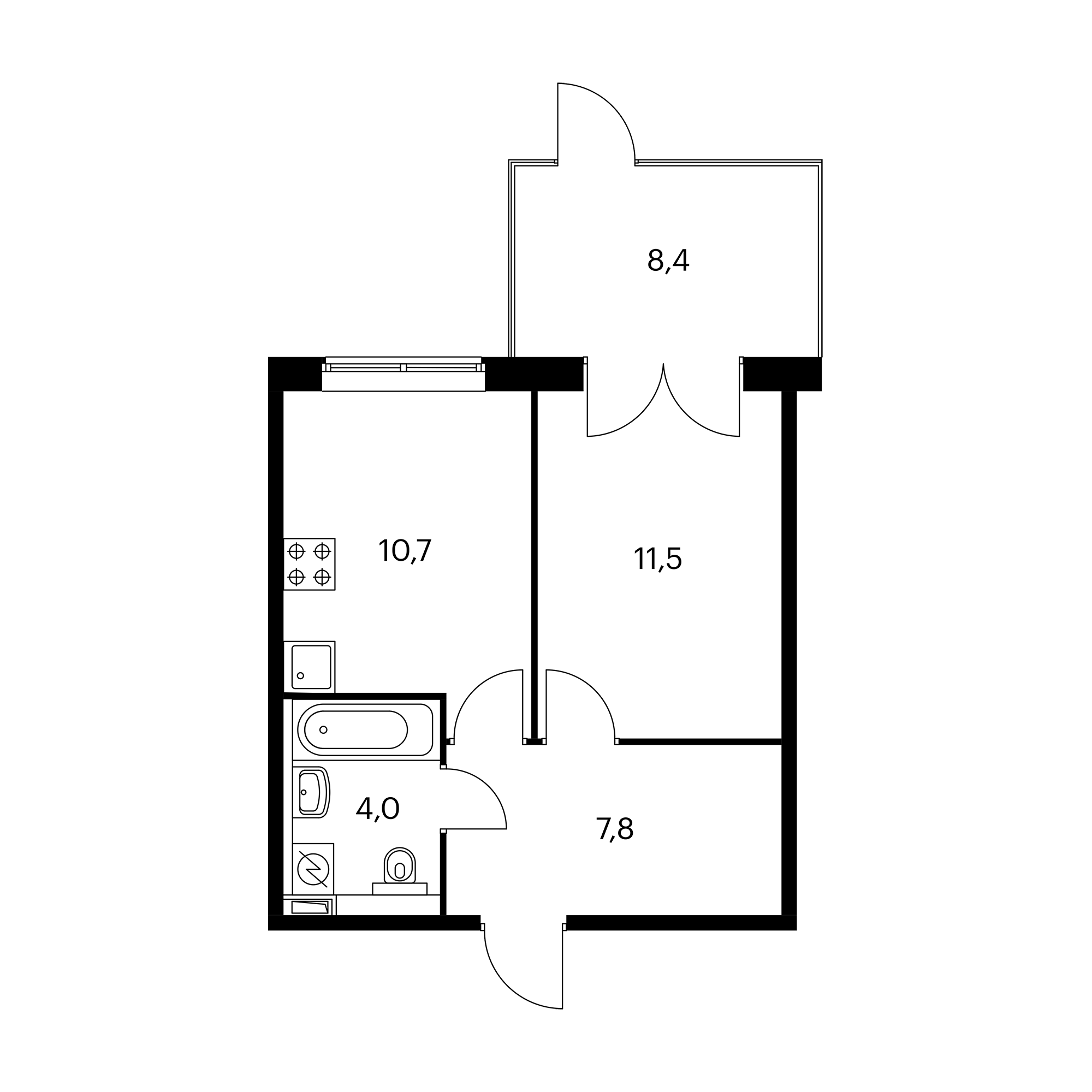 1-комнатная 36.6  м²