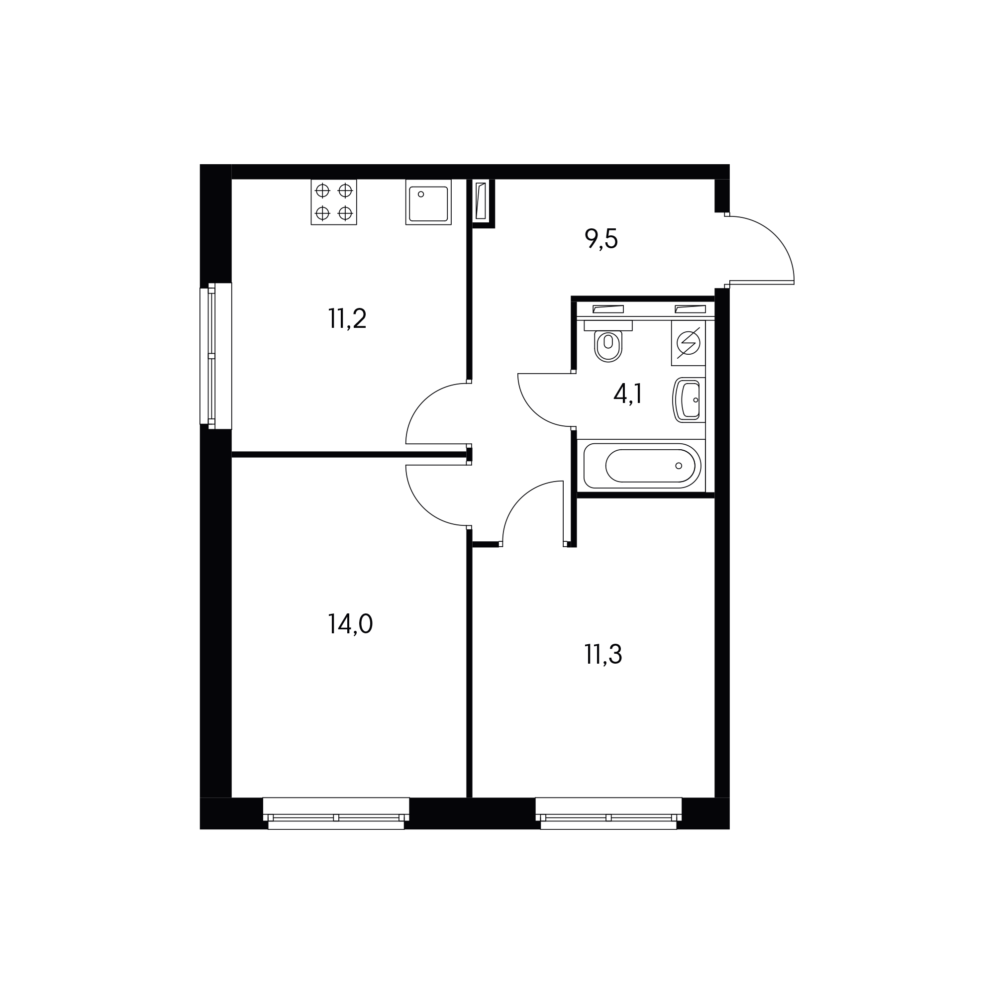 2-комнатная 49.4 м²