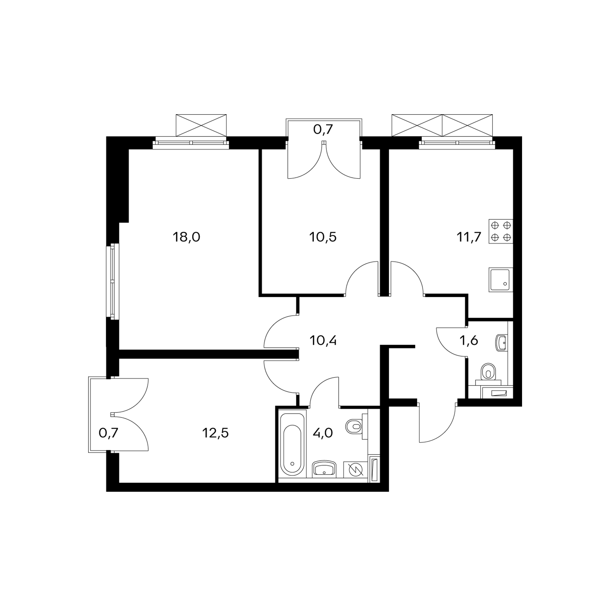 3-комнатная 69.7 м²