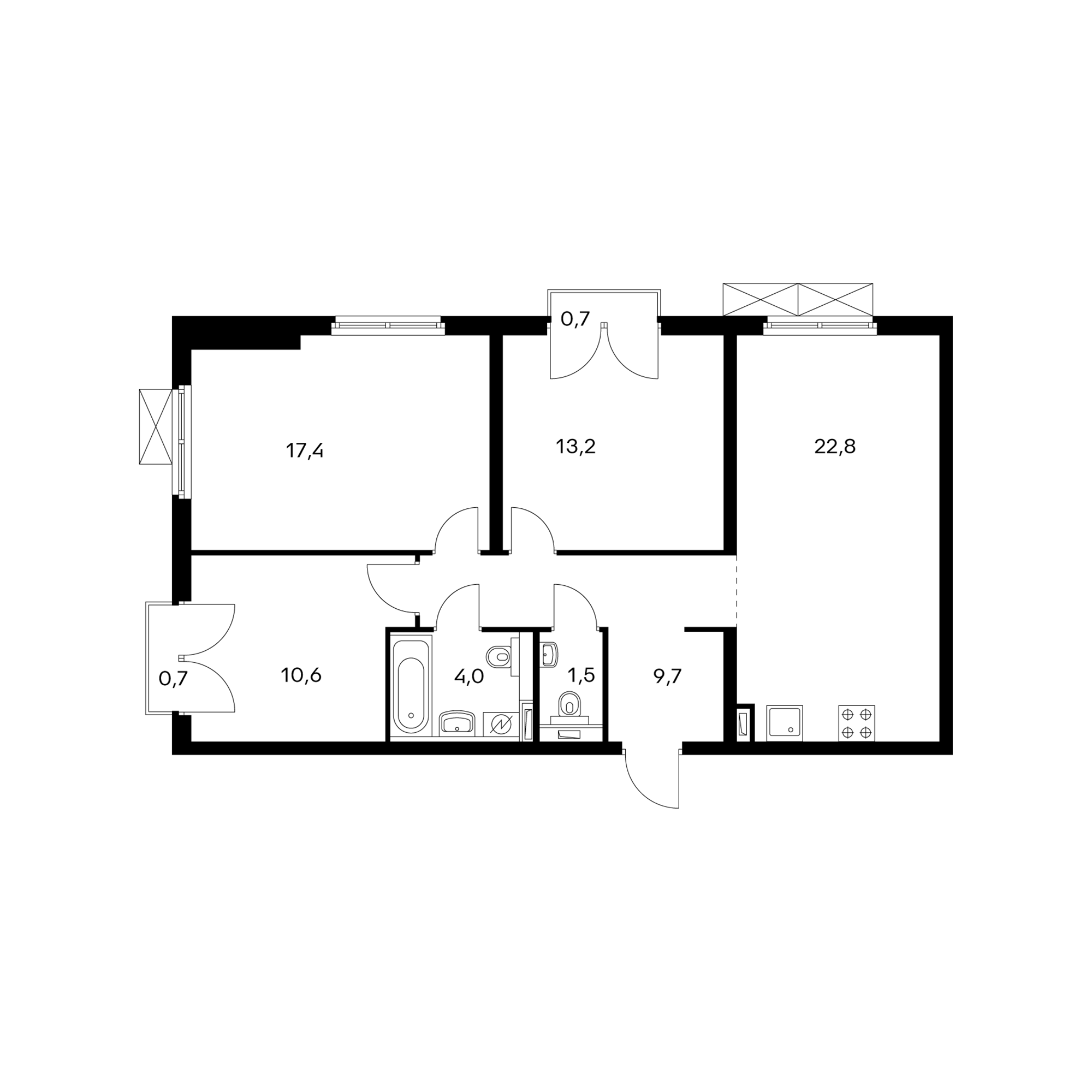 3-комнатная 80 м²