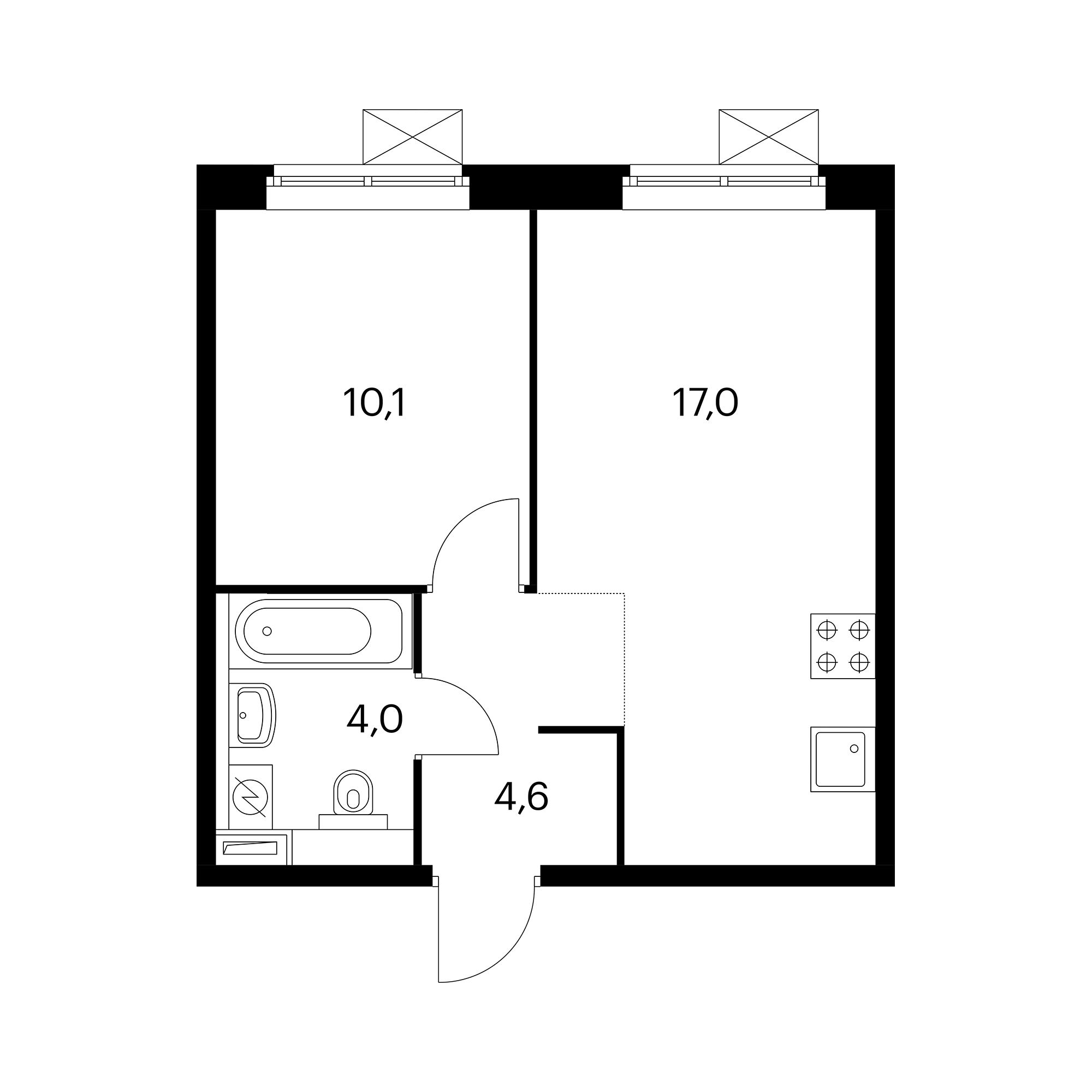 1-комнатная 35.6 м²