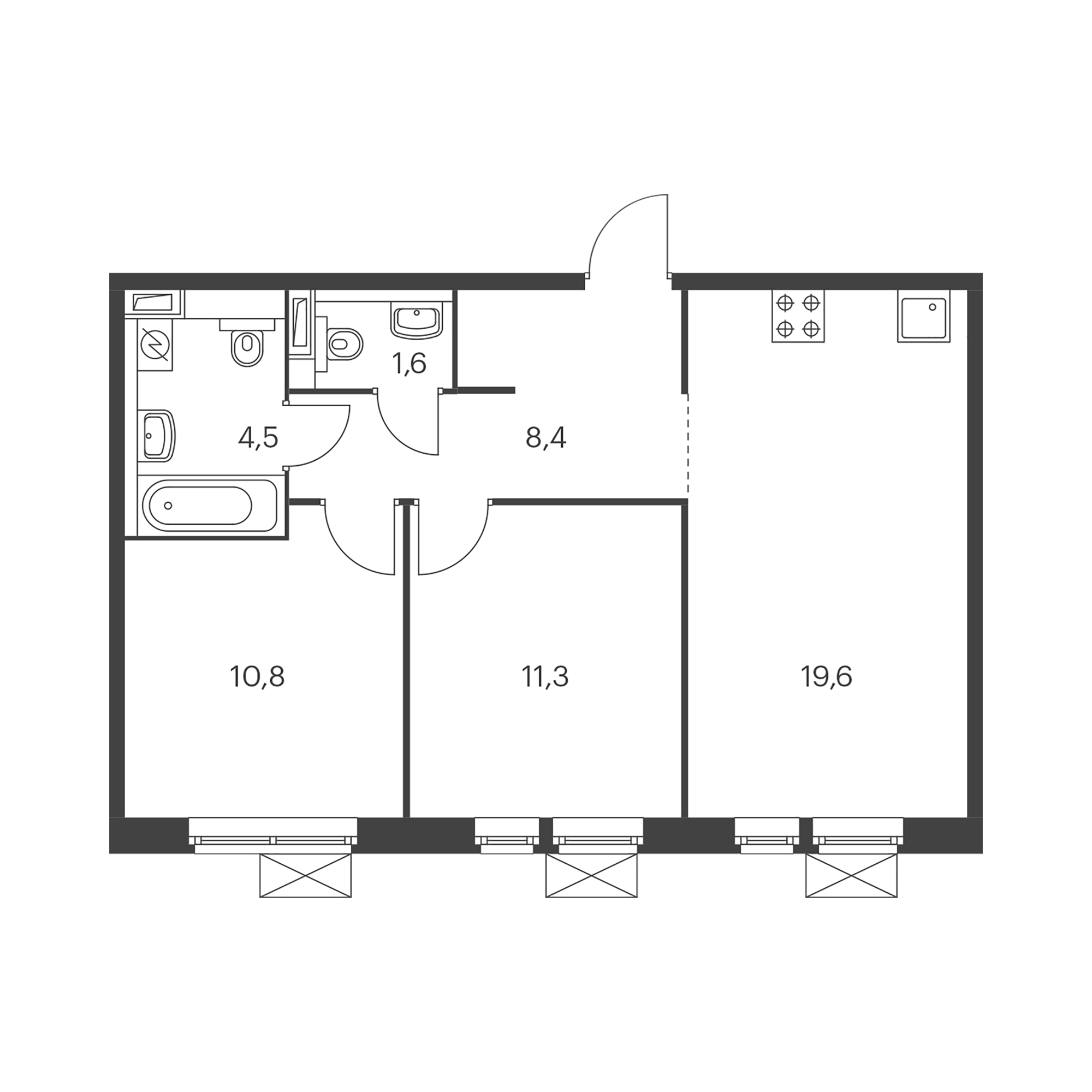 2-комнатная 56.2  м²
