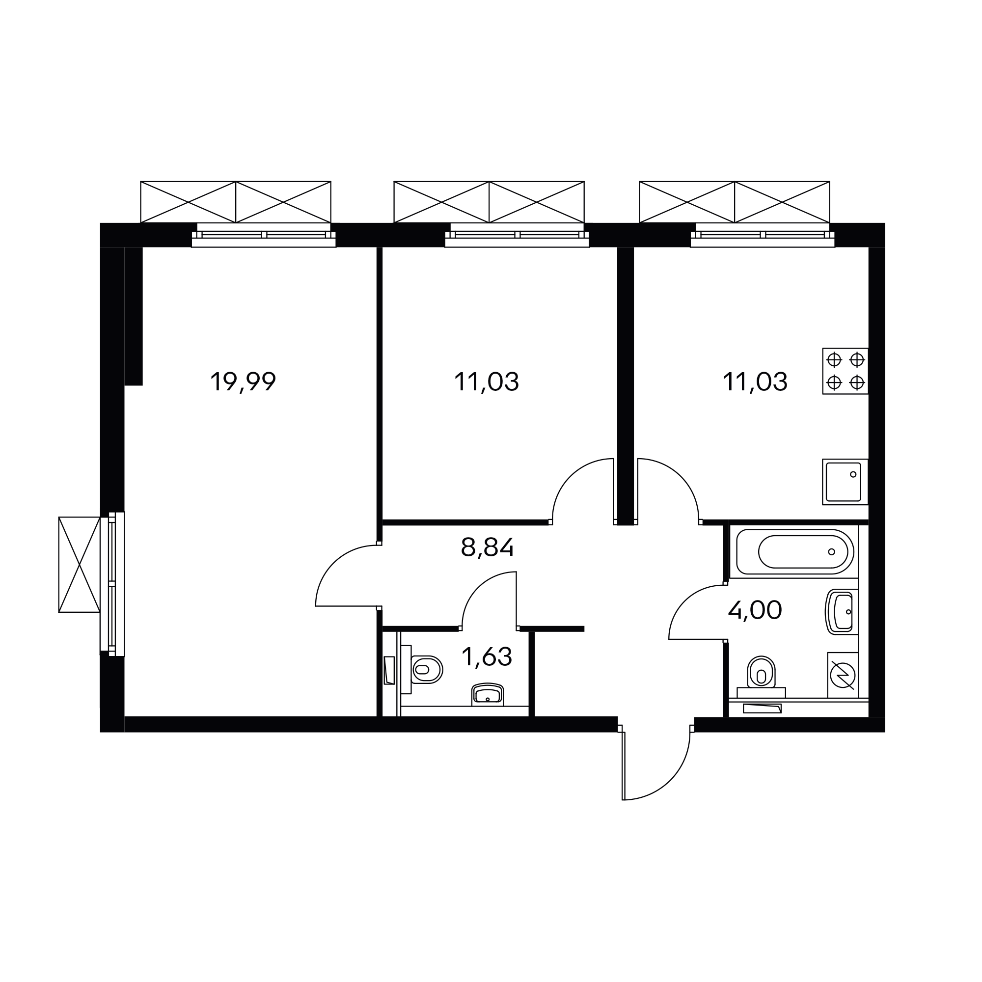 2-комнатная 56.5 м²