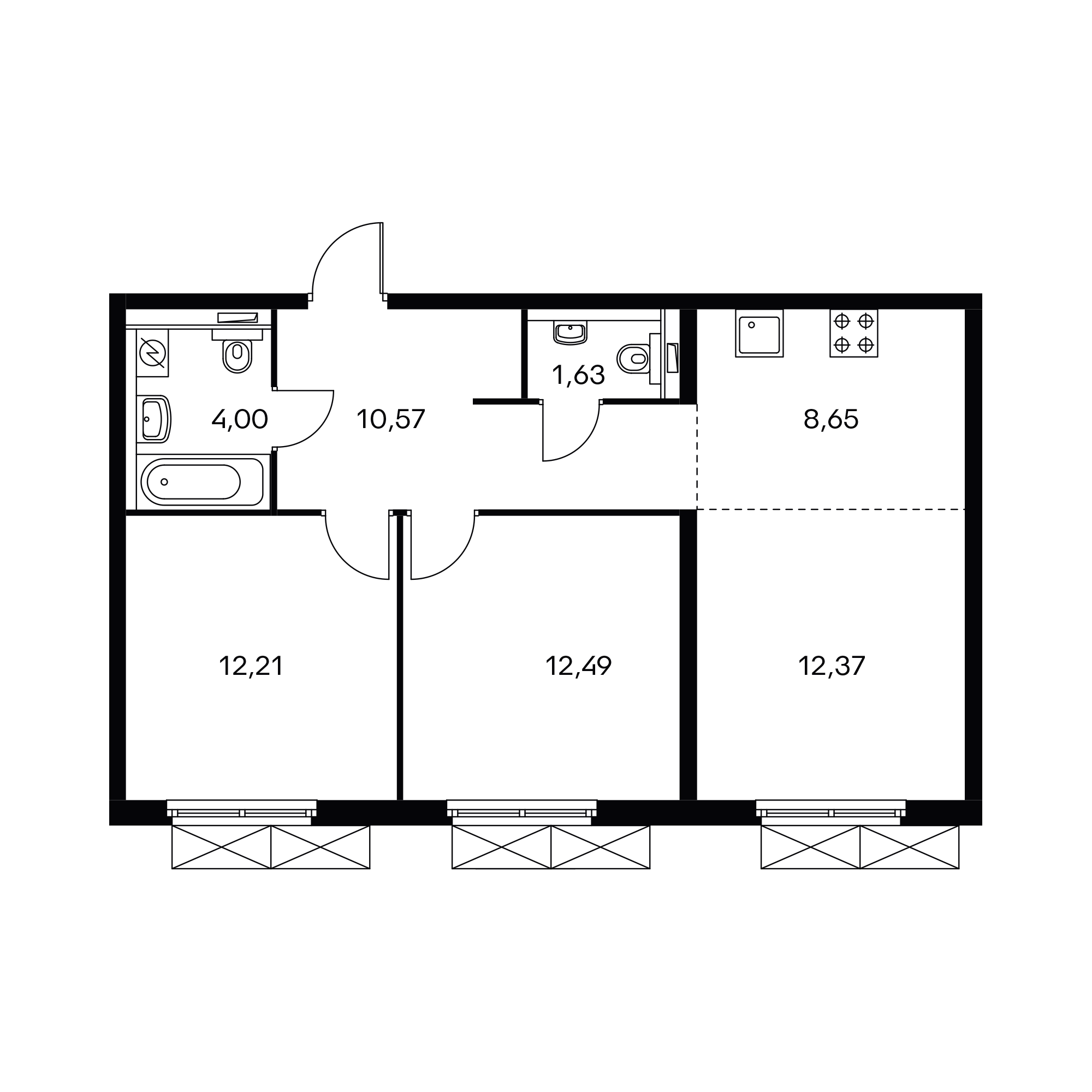 3-комнатная 62 м²